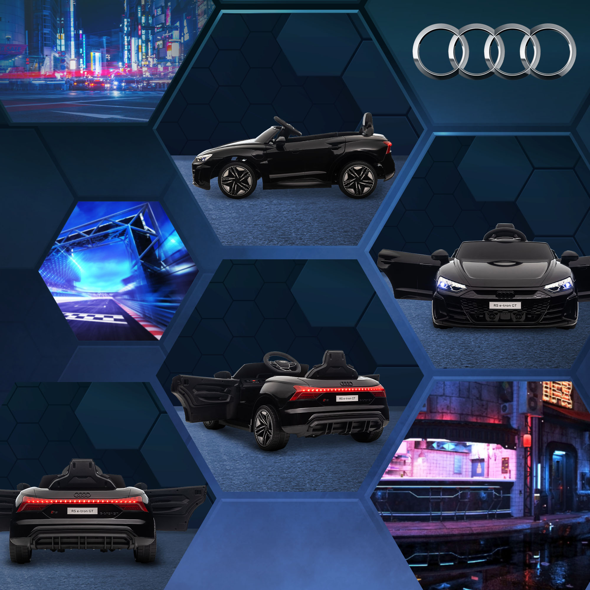 Kinderauto, Elektroauto, Audi-lizenziert, mit Sicherheitsgurt, Fernbedienung, Licht, schwarz, 103 x 58 x 41cm