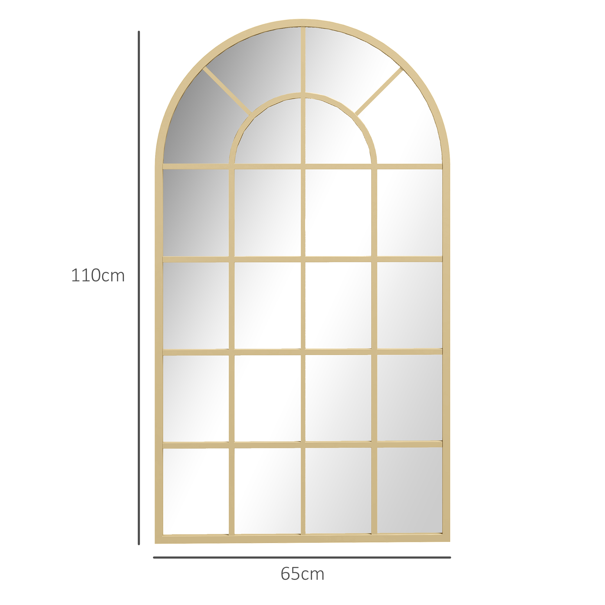 Wandspiegel, Fenster-Design, Flurspiegel, Metallrahmen, 110 x 65 cm, Gold