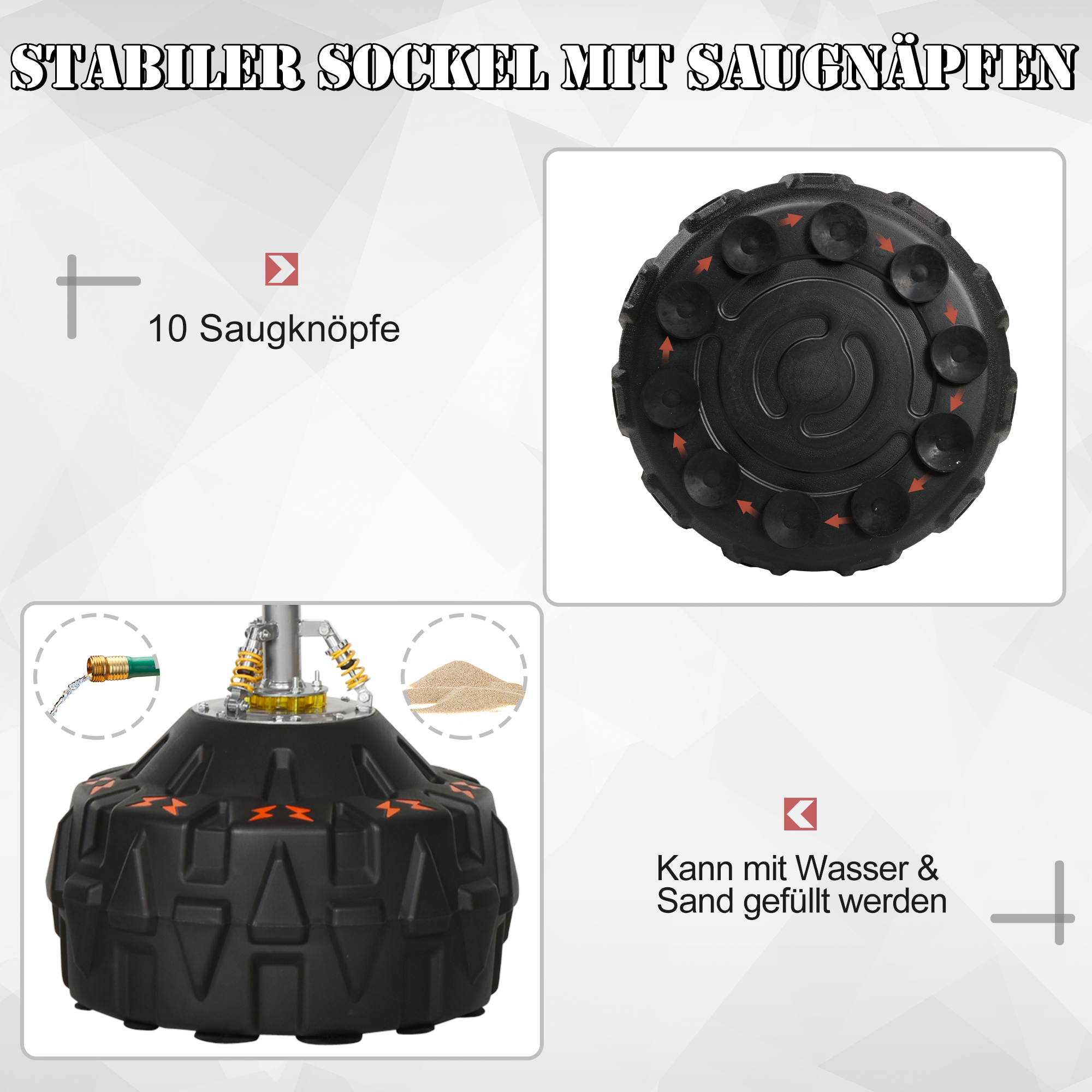 Standboxsack Erwachsene Freistehender Boxtrainingsgerät Boxpartner Boxassistent Training mit Saugfuß Schwarz+Rot 60x60x180 cm
