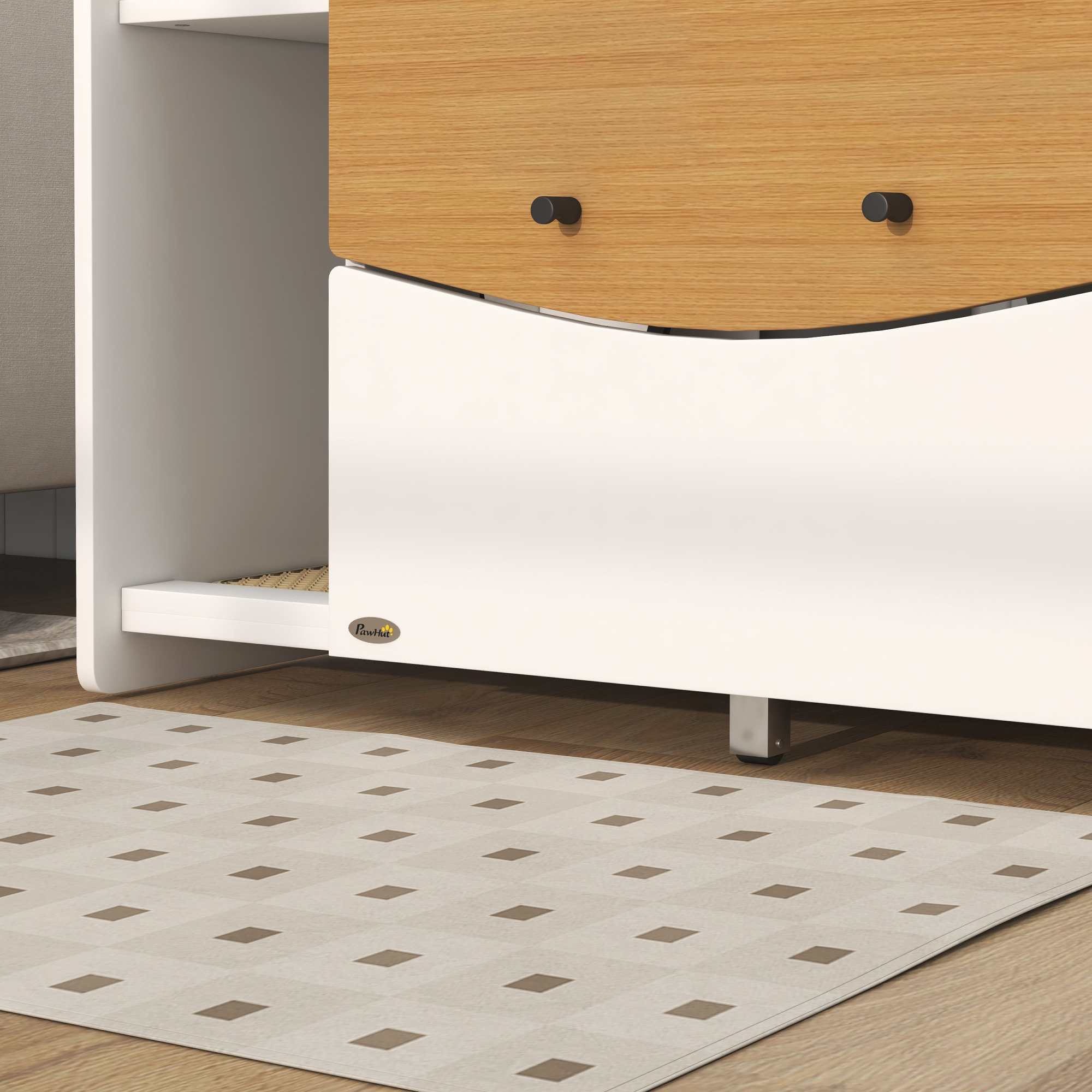 Katzentoilette, ausziehbar, Schrankdesign, Streufach, 78x50x51cm, Eiche/Weiß