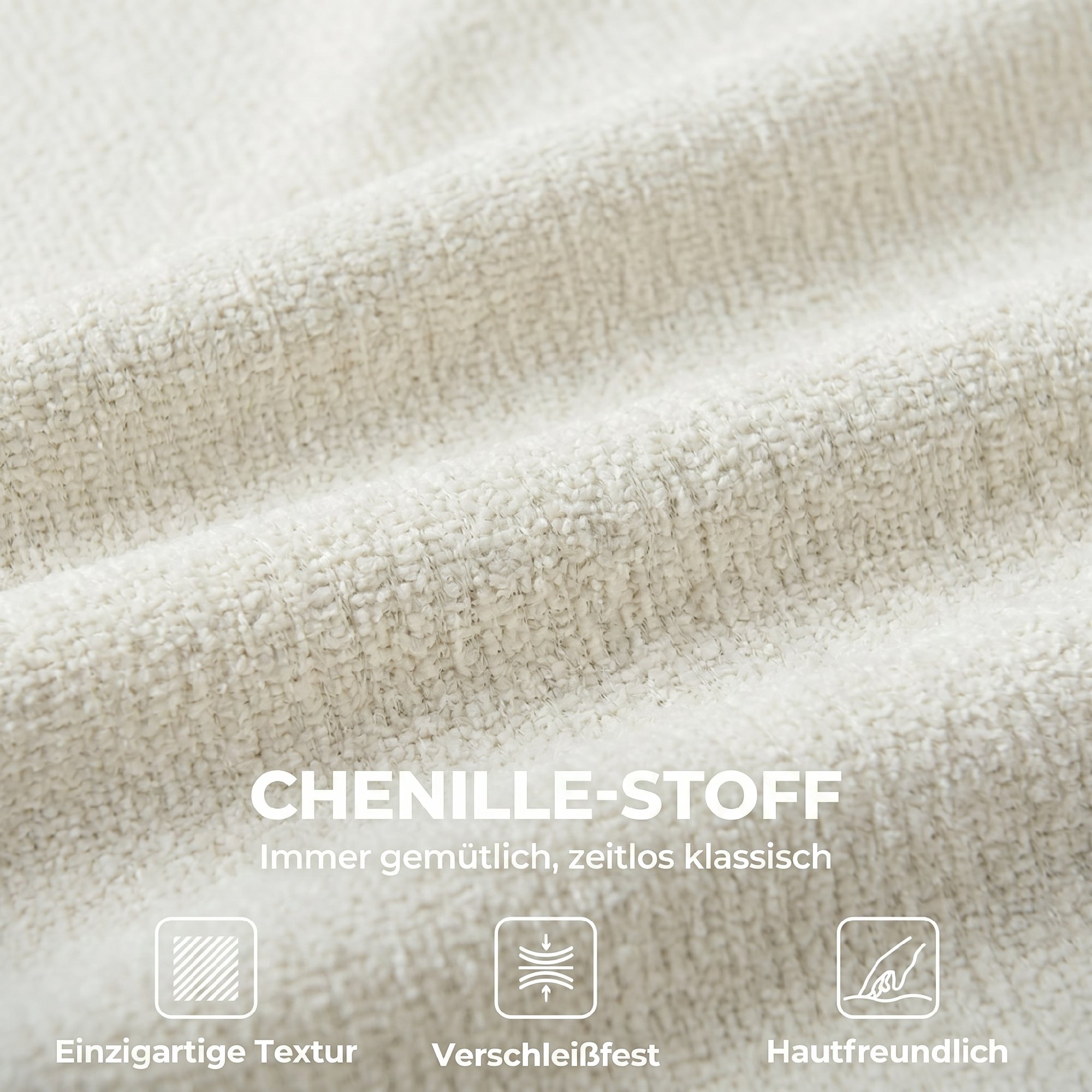 Homeoffice Stuhl Höhenverstellbar Schreibtischstuhl mit Chenille-Optik, Schminkstuhl mit Wippfunktion Creme
