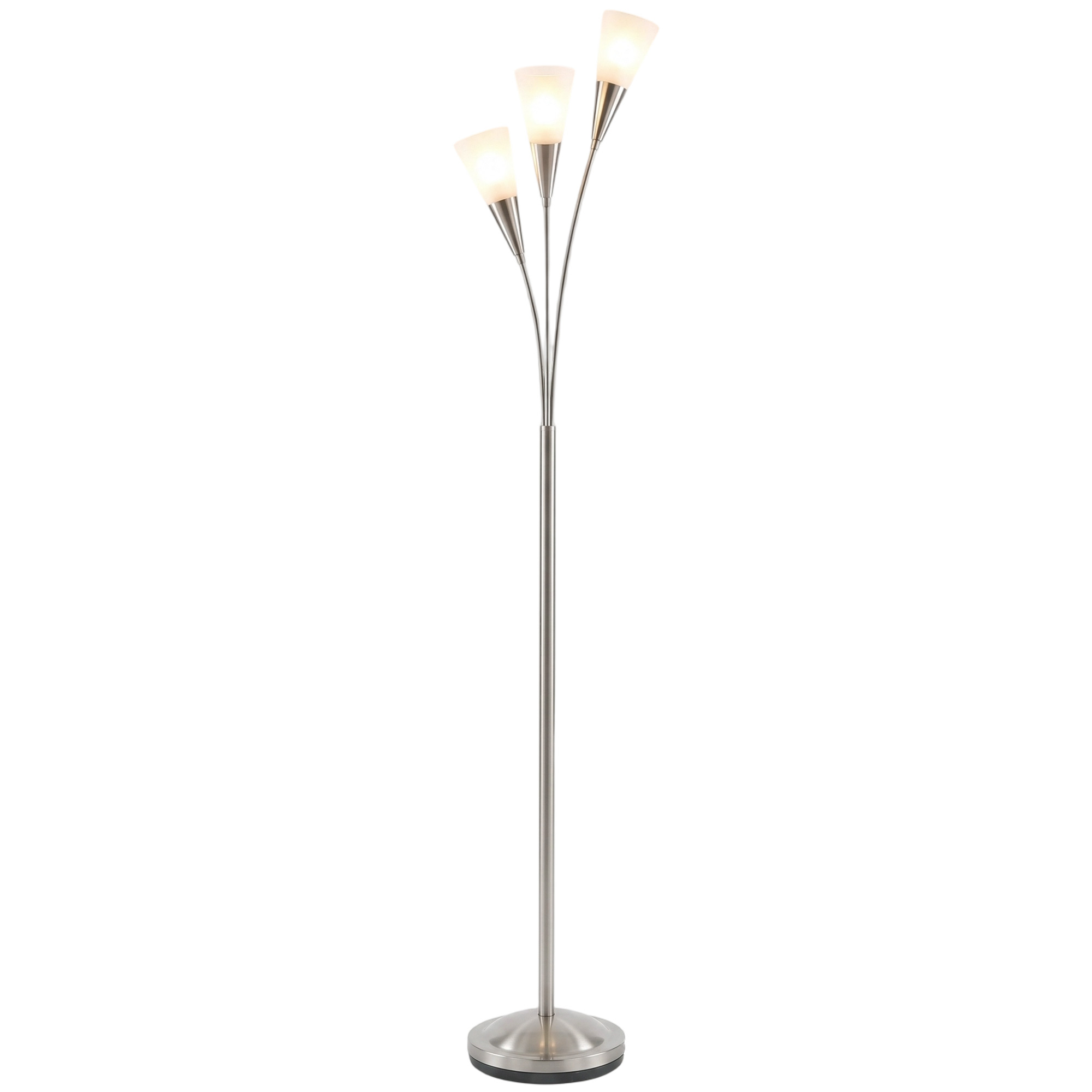 Stehlampe Wohnzimmer 40 W Stehleuchte mit Fußschalter, 3 x E14-Fassung für Schlafzimmer, Büro, Ohne Glühbirne, Silber