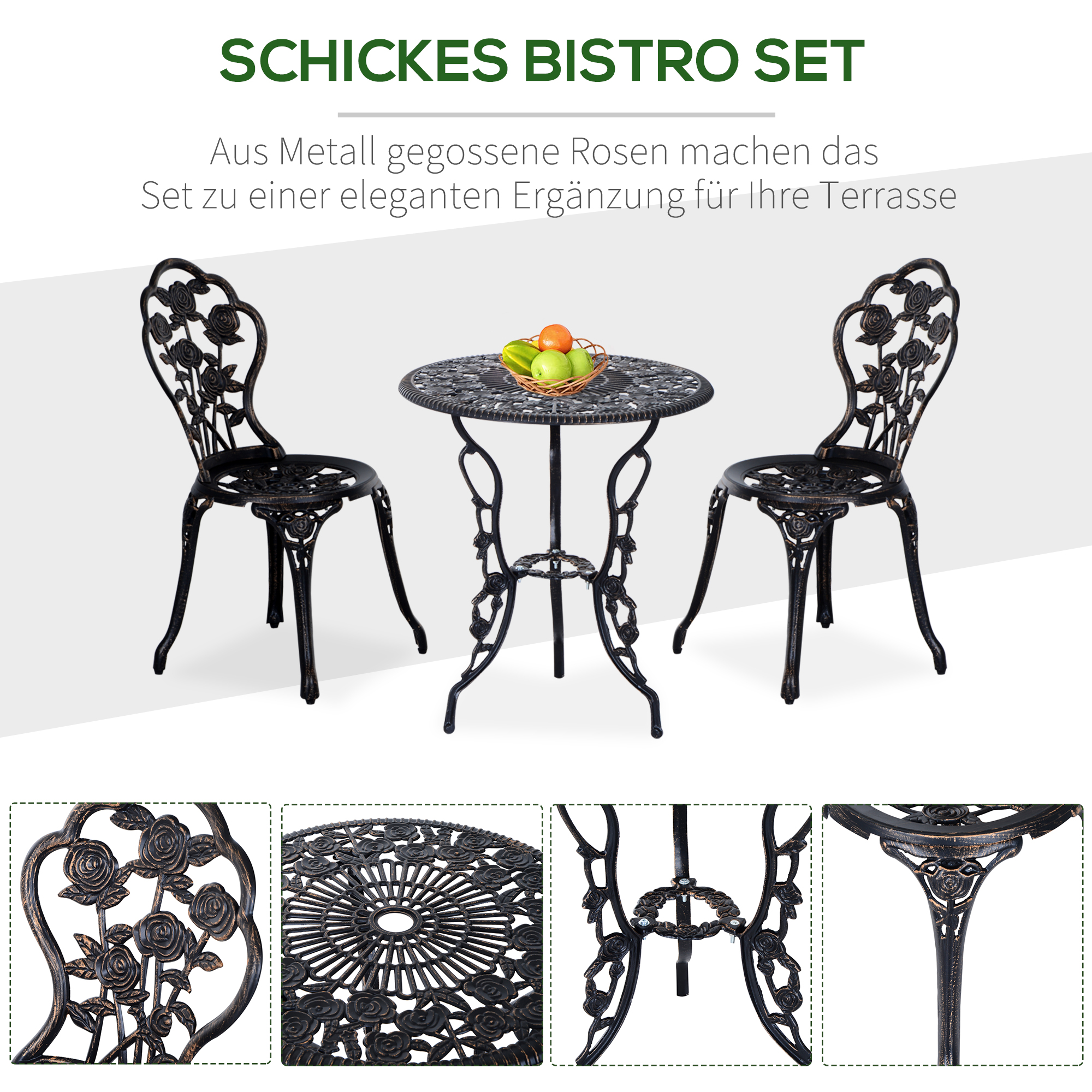 Gartenmöbel für 2 Personen Gartenset Sitzgruppe Balkonset Balkonmöbel Set Garnitur Tisch Stuhl Bronze