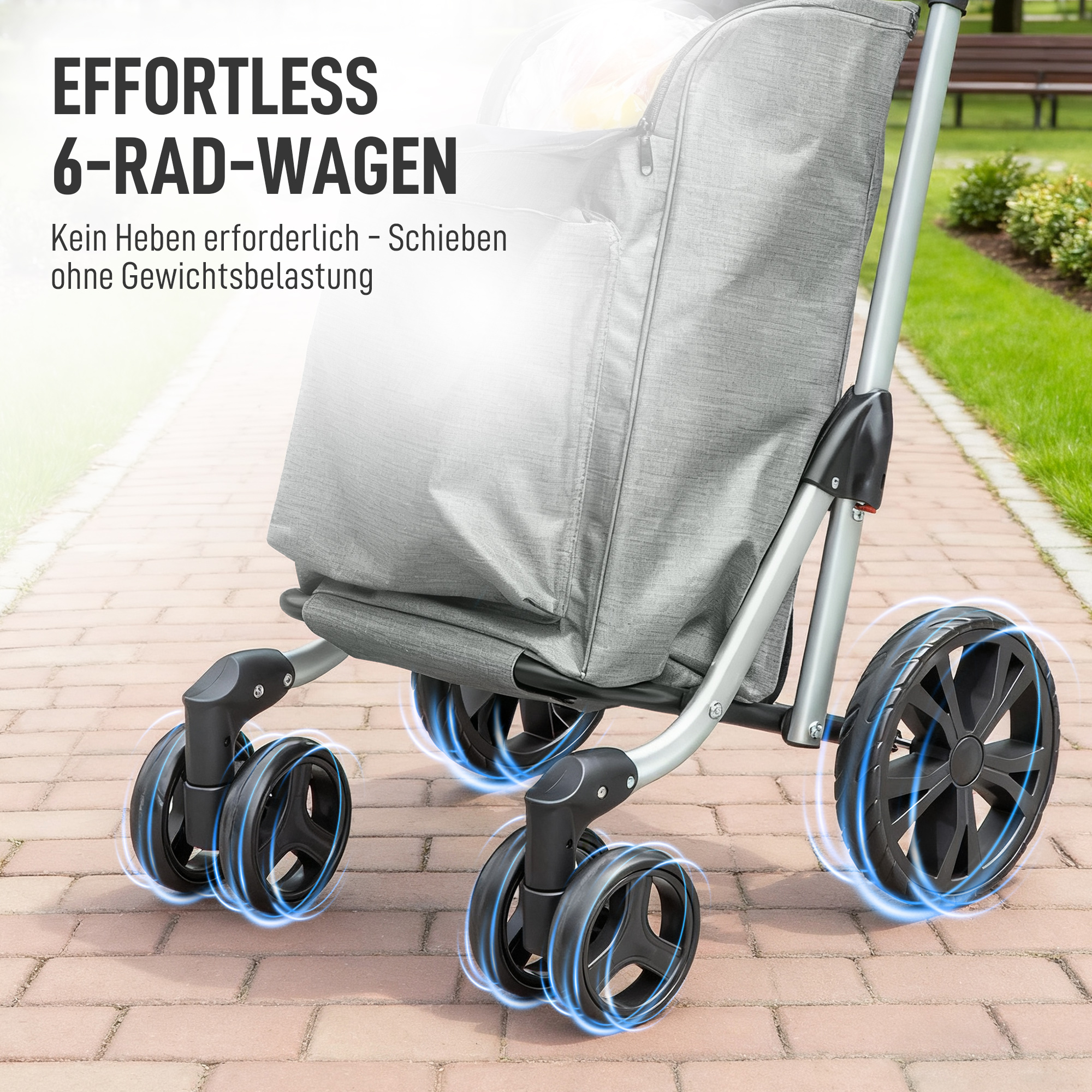 Einkaufstrolley, 46 Liter Tasche, Faltbarer Einkaufswagen mit Kühltasche, verstellbarer Griff, Aluminiumrahmen, Grau