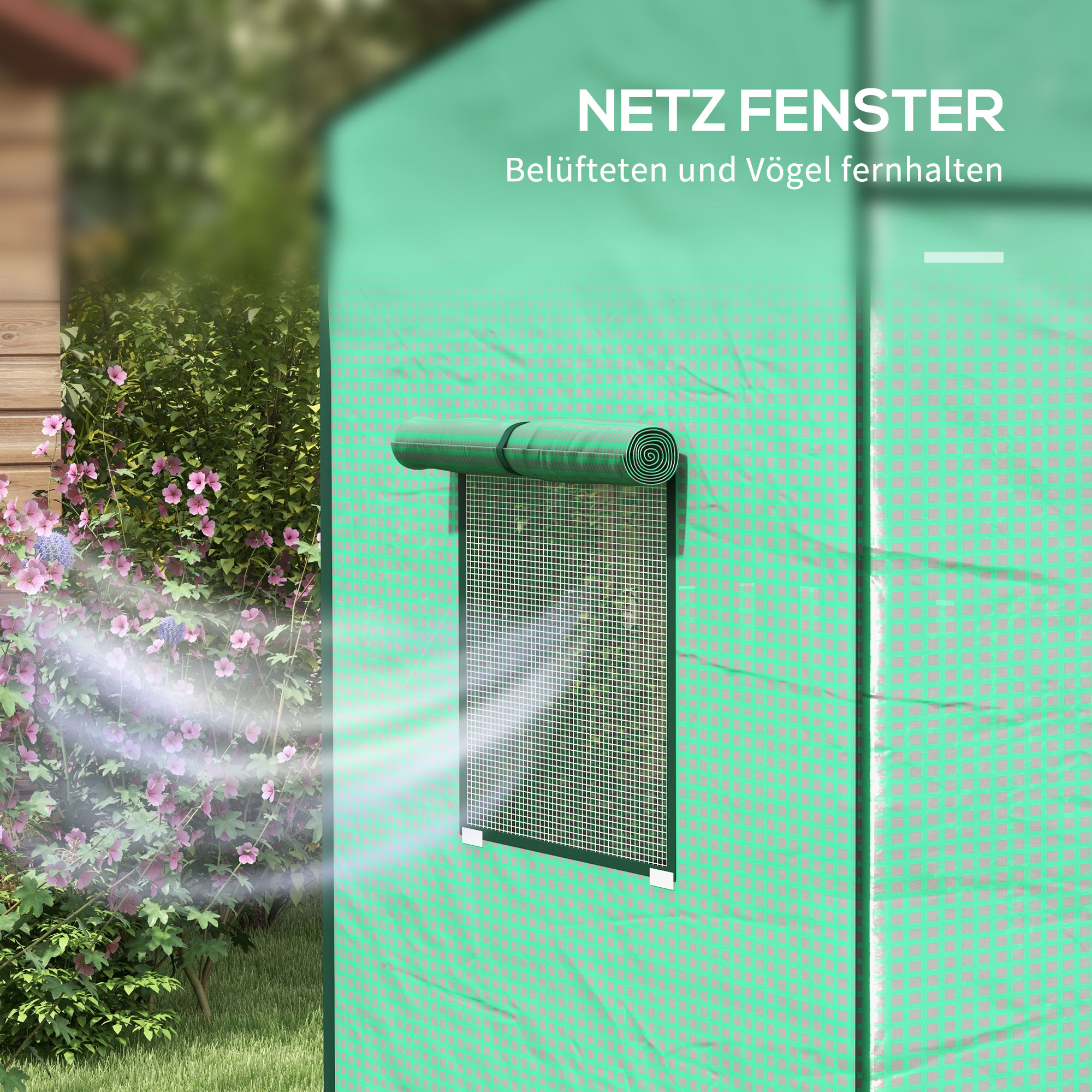 Tomatengewächshaus Foliengewächshaus mit Rolltor Mesh-Fenster Schrägdach 196 x 77 x 197 cm Grün