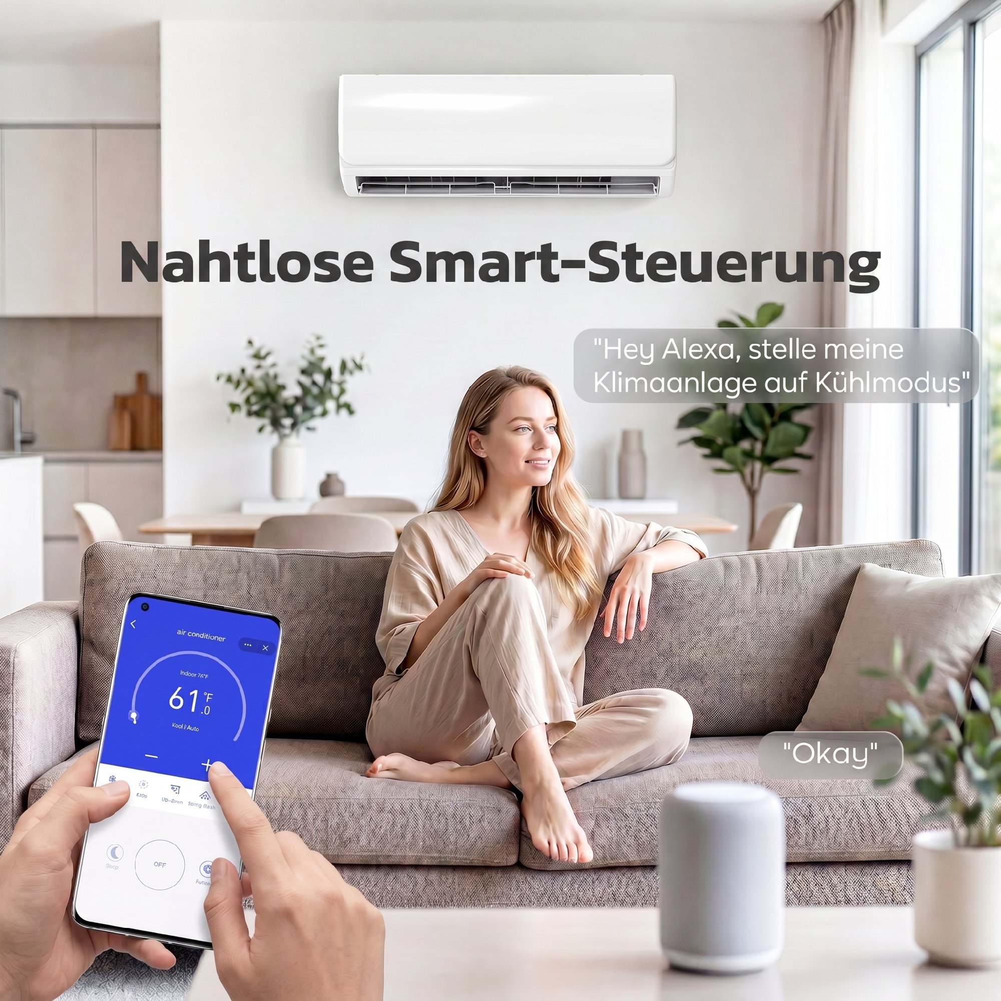 9000 BTU Mini-Split-Klimaanlage & Wärmepumpe, WLAN-fähige Inverter-Klimaanlage mit Installationskit