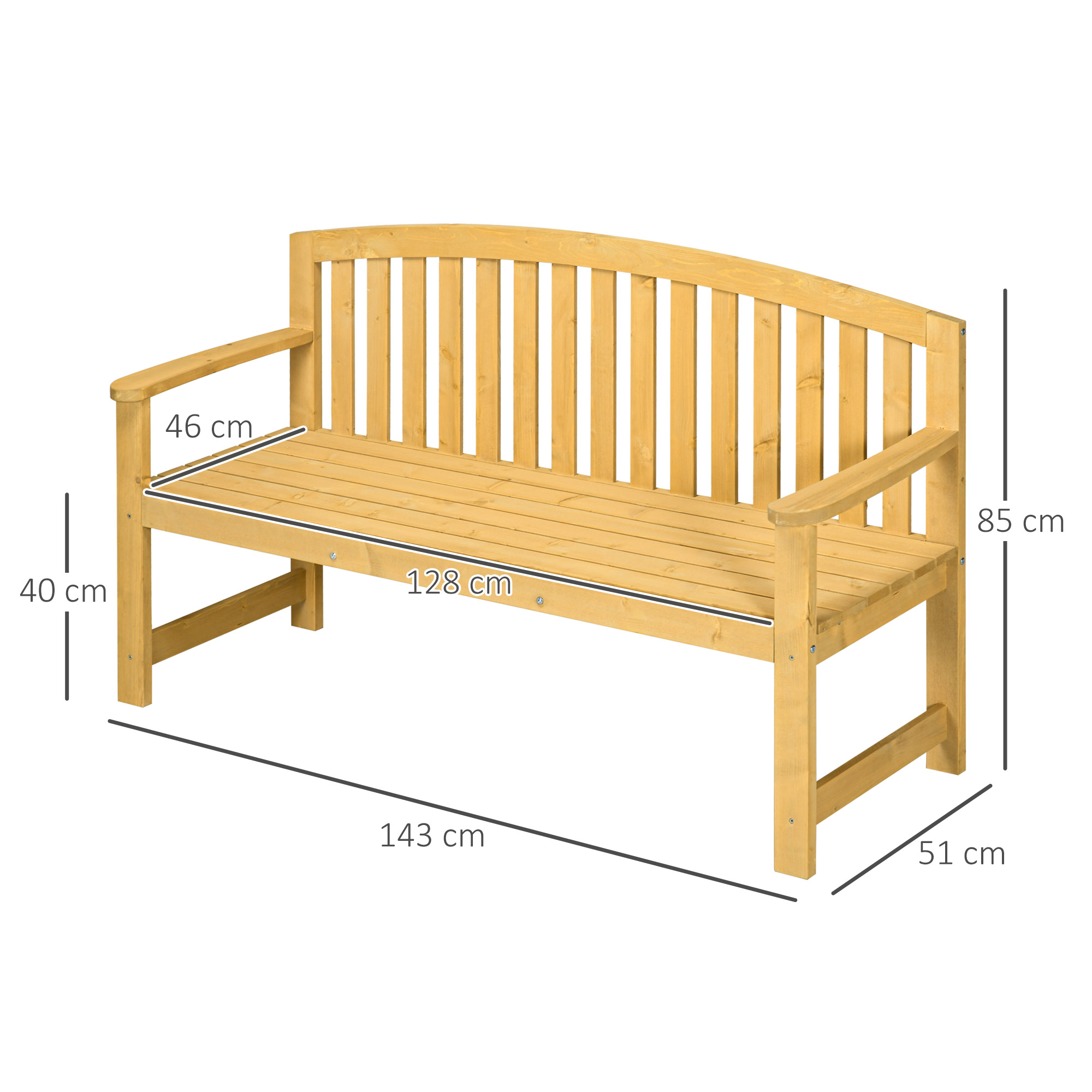 2-Sitzer Gartenbank Holz, wetterfest Sitzbank, Gartenmöbel mit Rückenlehnen, 240 kg belastbar 140 x 50 x 85 cm, Orange