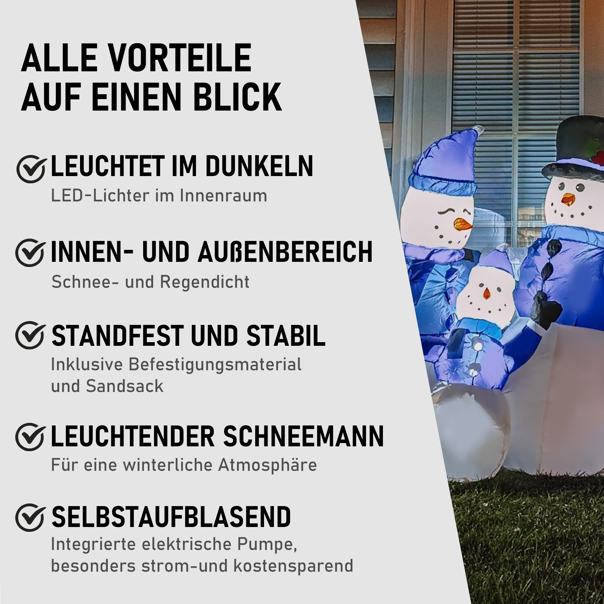 Schneemänner Schneemann Weihnachtsdekoration, LED-Lichter, 1,8 m, inkl. Gebläse, selbstaufblasend
