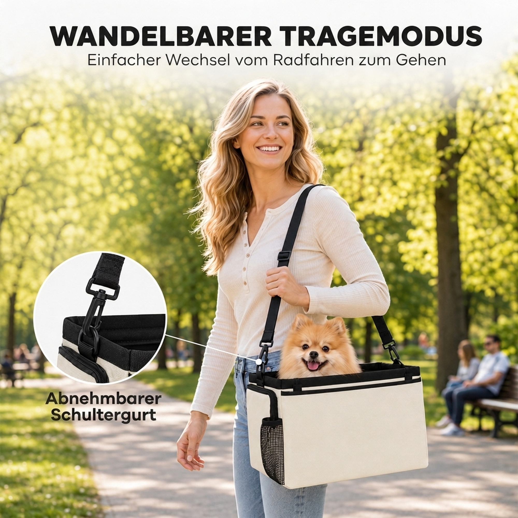 Hundekorb Fahrrad Vorne 2-in-1 Tragbarer Hundefahrradkorb mit Verdeck Sicherheitsleine Schultergurt Seitentaschen 5kg