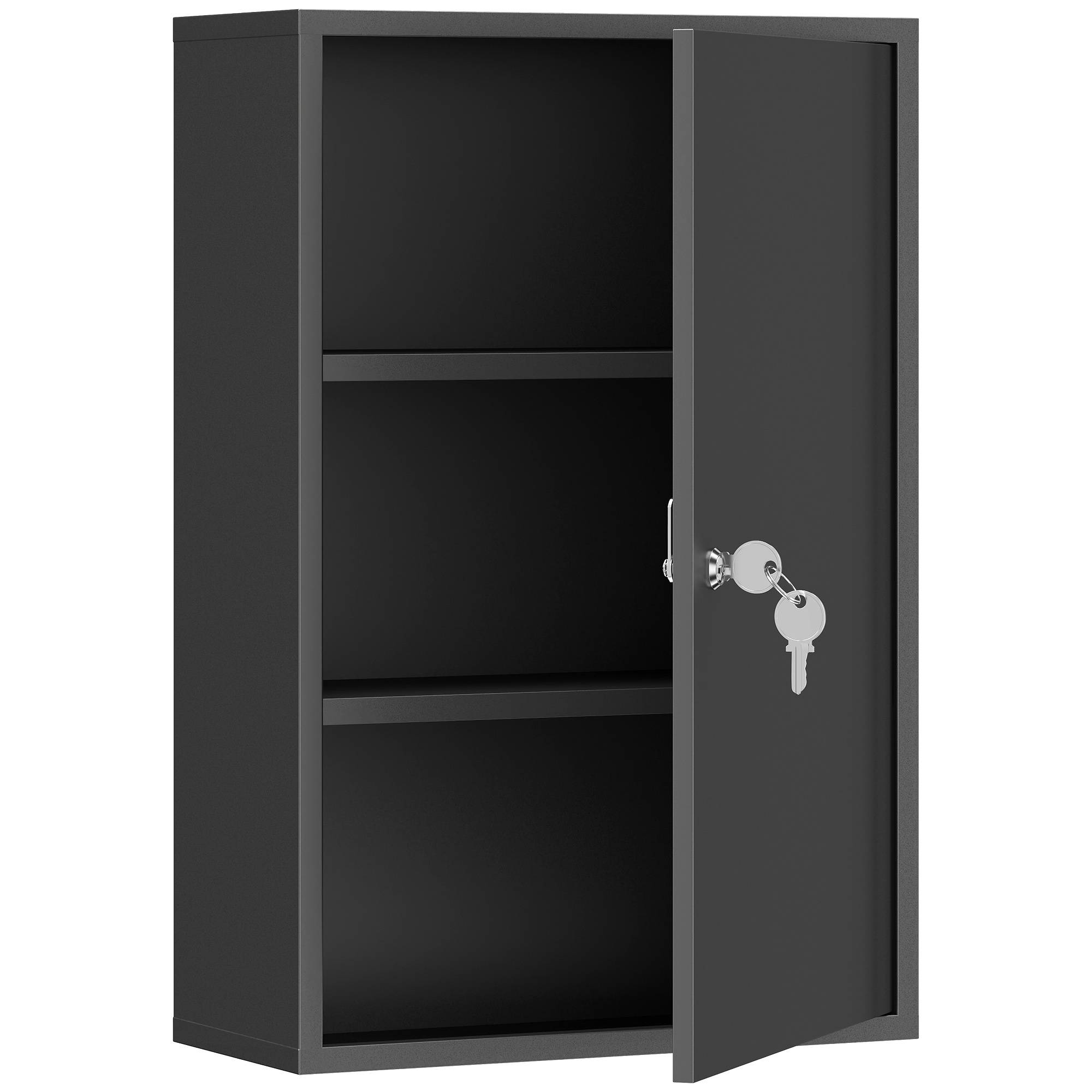 Wand-Medizinschrank, Badezimmerschrank mit 3 Regalböden, 2 Schlüsseln, 40 x 18 x 60 cm, Schwarz