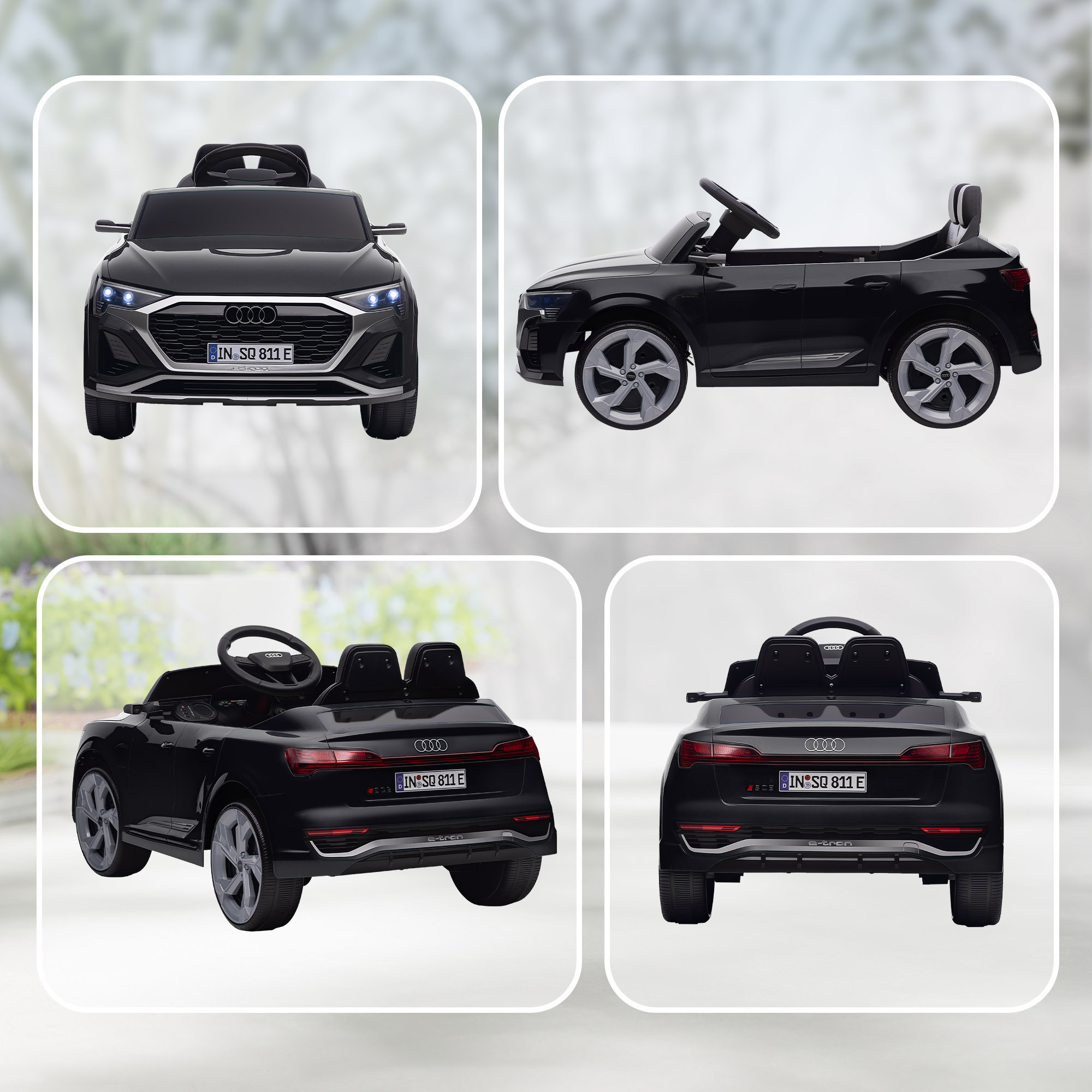 Elektro-Kinderauto, 12V Audi Q8, 3-5 km/h, Fernsteuerung, Scheinwerfer, Musik, Schwarz