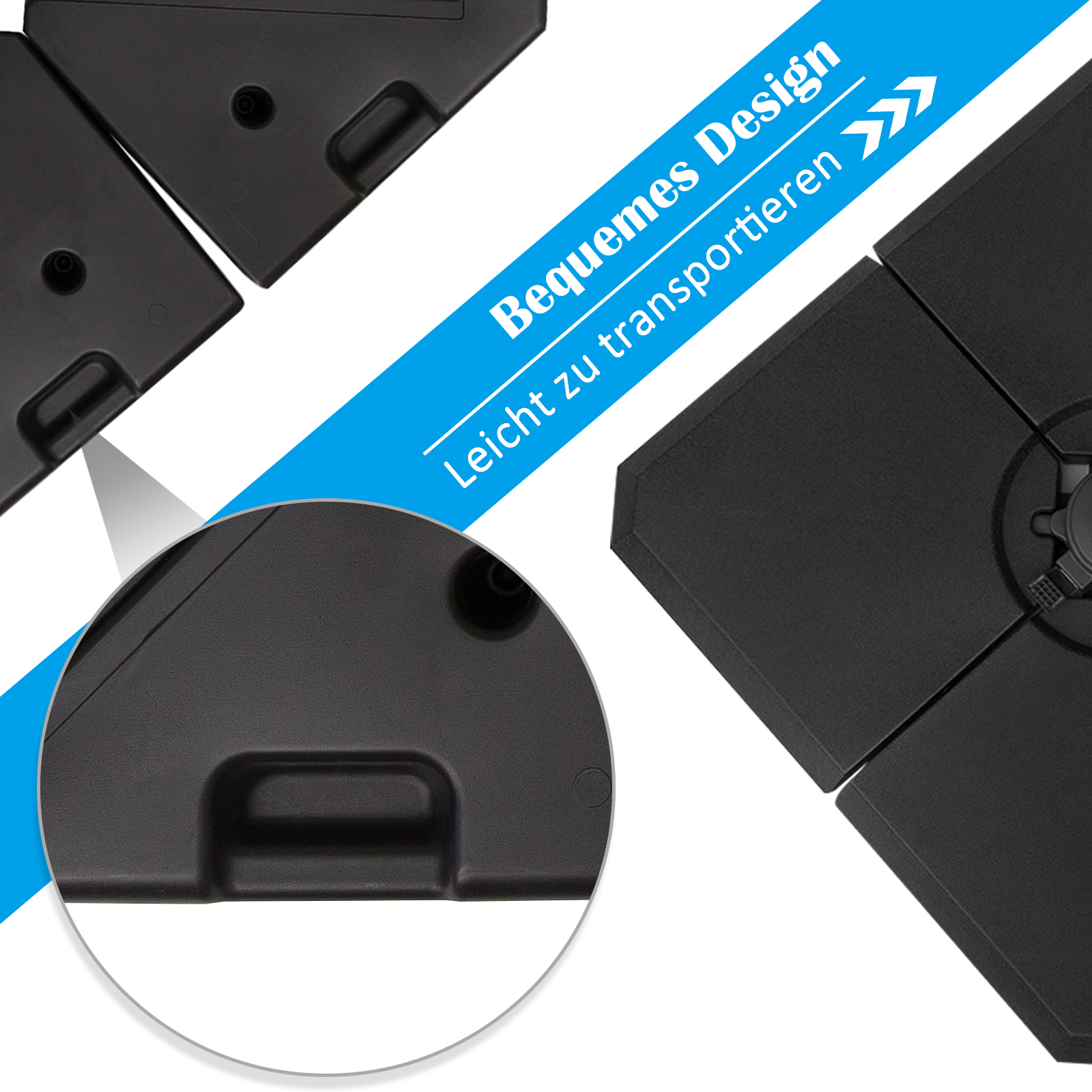 Schirmgewicht, 4-tlg. Schirmständer, mit 80 kg Wasser oder 120 kg Sand befüllbar, HDPE, Schwarz, 100 x 100 x 9,5 cm