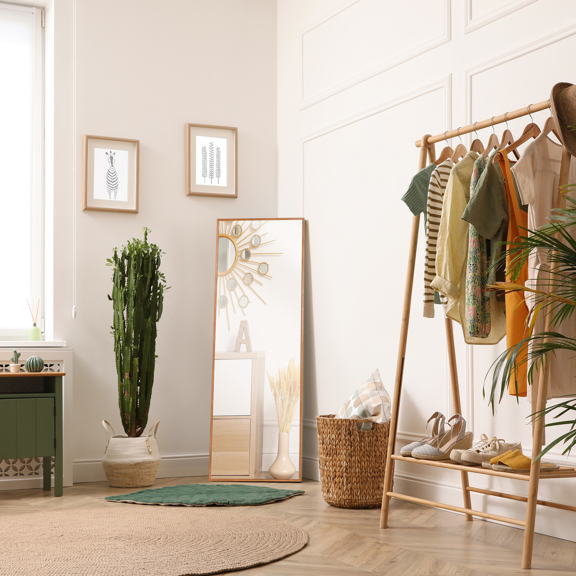 Wandspiegel, hoch, Kiefernholzrahmen, 45L x 125H x 4,8T cm