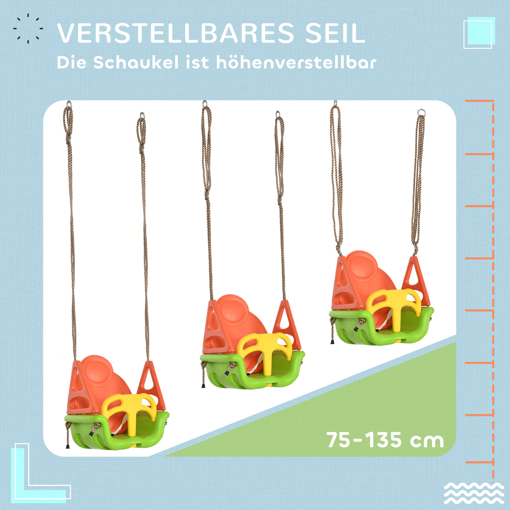 3-in-1 Babyschaukel, Sicherheitsgurt, längenverstellbare Seile, für In- und Outdoor, grün, 48 x 34 x 180 cm