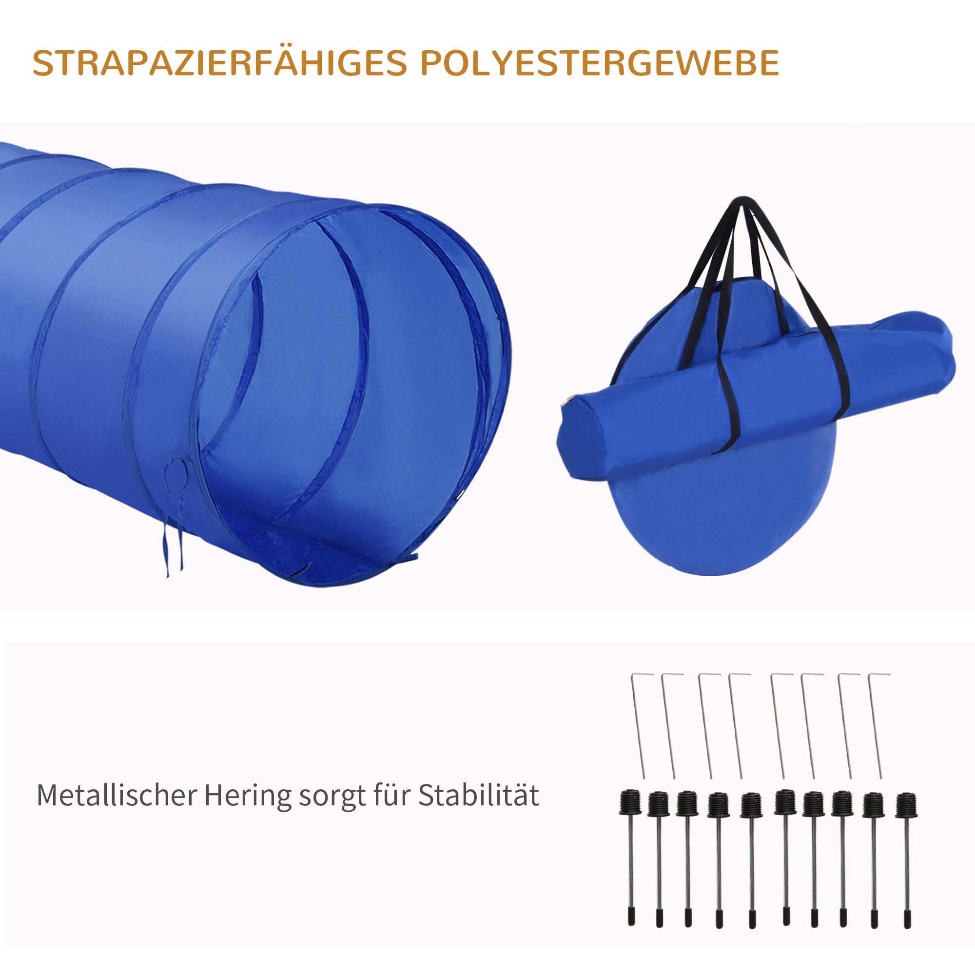 Agility Set Hunde, 4-teiliges Agility Ausrüstung mit Hundetunnel, Hürden, 8 Slalomstangen, Startfeld, Aufbewahrungstasche, Steckhürdenset für Hundetraining, Trainingsset für Hunde Gelb+Blau