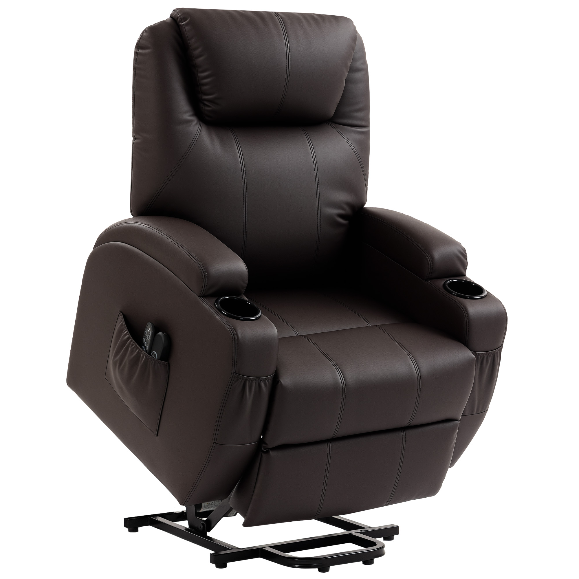 Aufstehsessel, Relaxsessel mit Aufstehhilfe, inkl. Fernbedienung, Becherhalter, verstellbare Rückenlehne, Braun