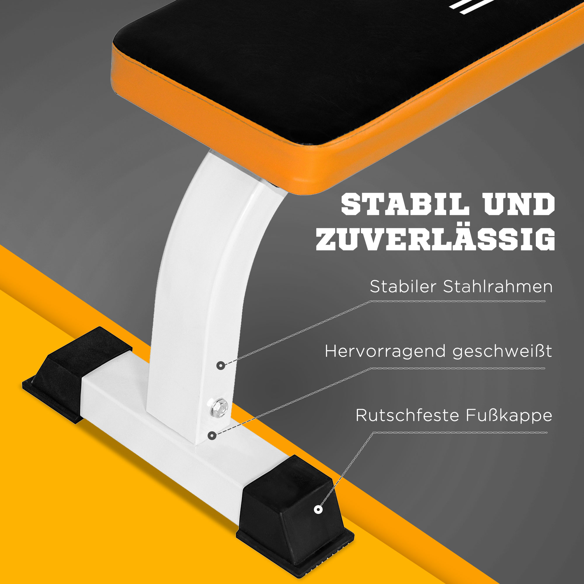 Hantelbank, Flachbank, Fitnessbank, Multifunktion Trainingsbank für zuhause Krafttraining, Stahl, Schwarz, 112x 62 x 43 cm