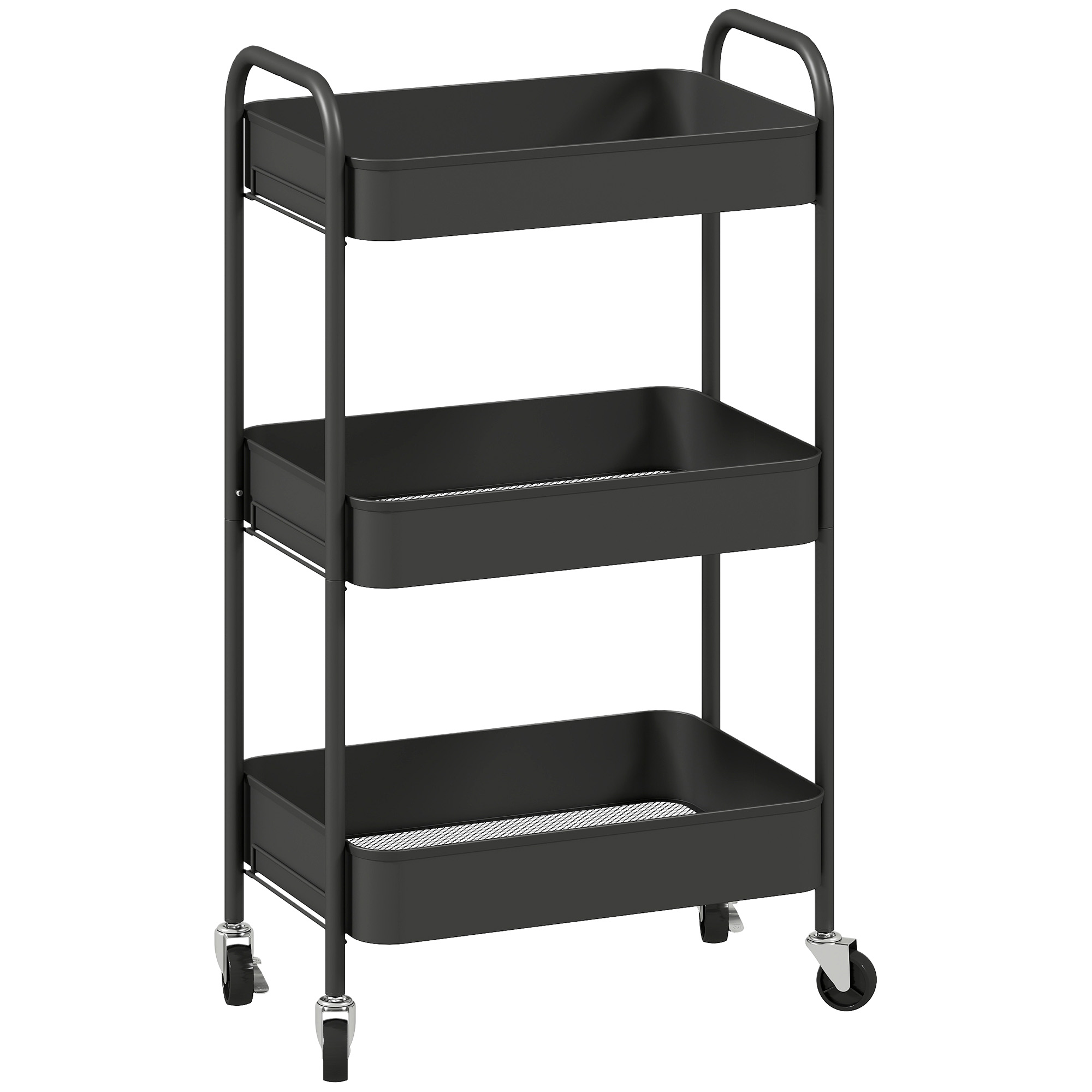 Mehrzweckwagen Rollwagen Küchenwagen, 3 Regale, 4 Rollen, 45 cm x 30,6 cm x 79 cm, Schwarz