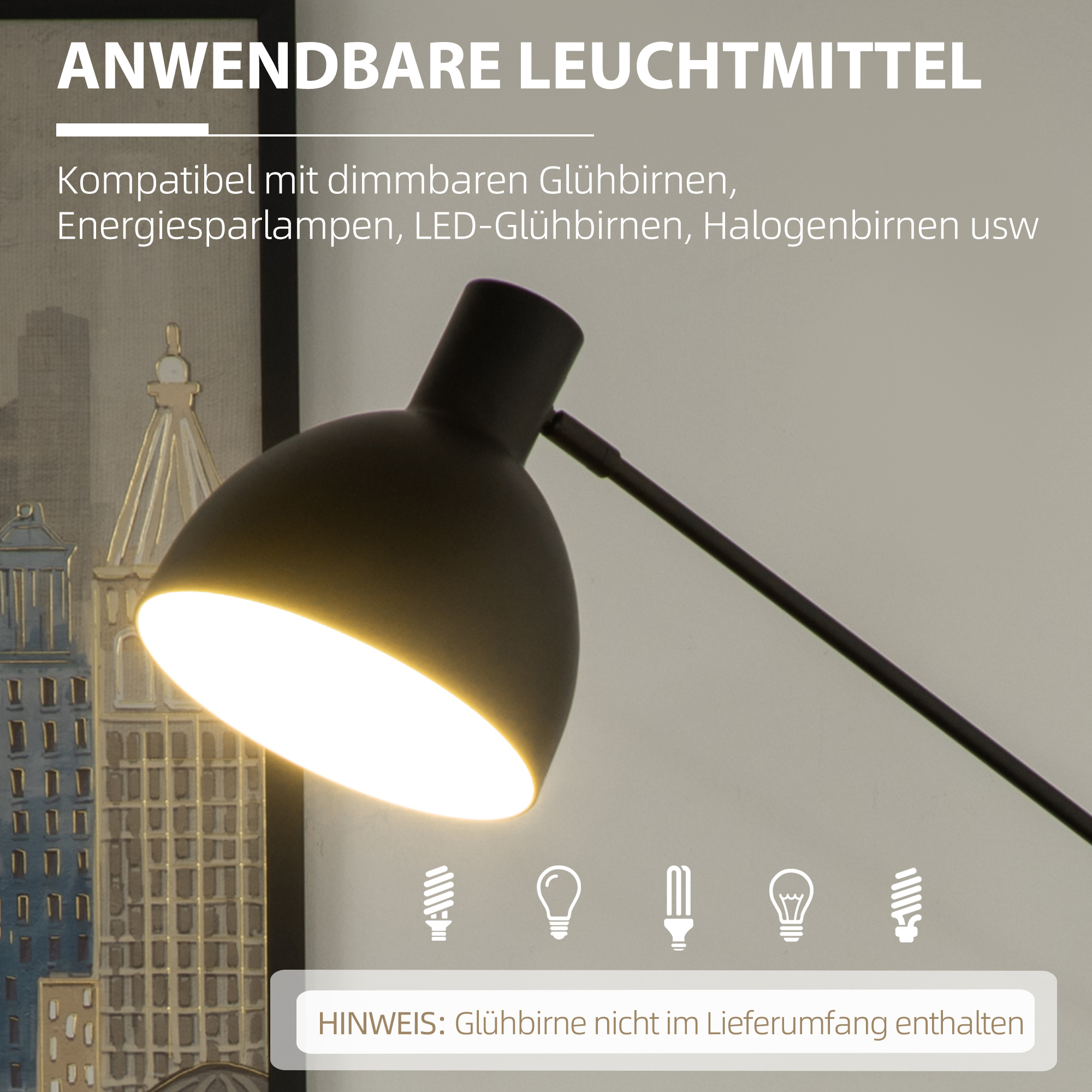 Stehleuchte im Industriedesign, höhenverstellbar, Bodenschalter; 30 m x 30 cm x 131 cm, Schwarz