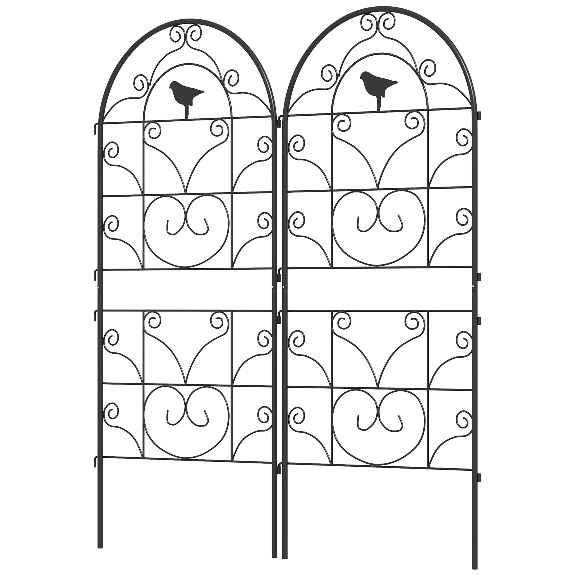 Rankgitter Metall 2er Set zum Stecken rostfrei Rankhilfe mit Vogeldesign für Kletterpflanzen 50x120 cm Schwarz