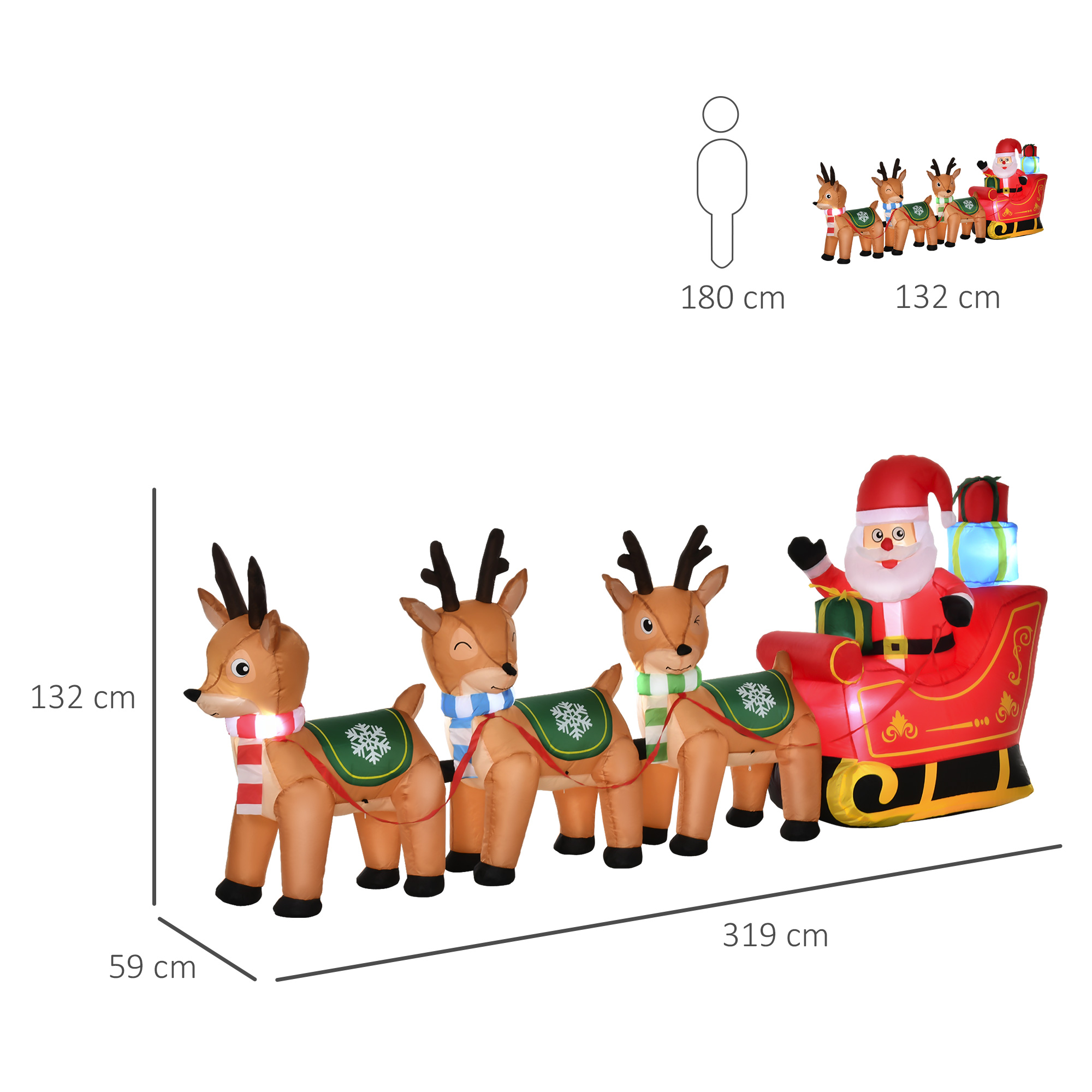 Aufblasbarer Weihnachtsmann Rentiere Outdoor-Weihnachtsdekoration, inkl. Gebläse, 140 m, Rot + Braun