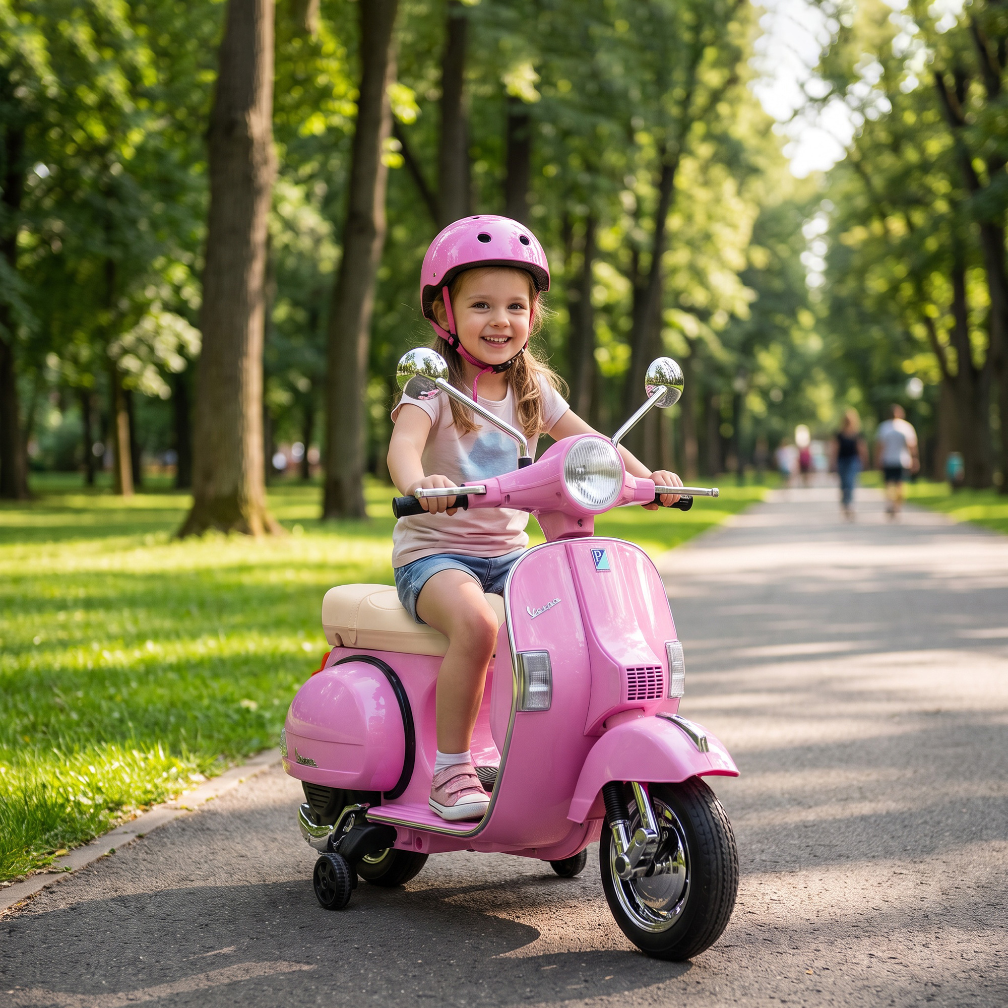 Elektro Motorrad Kinder Vespa PX150 12V Elektromotorrad mit Lithium Akku 35W 2 Motoren 25° Lenkbegrenzung für 3-6 Jahre