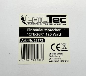 Einbaulautsprecher "CTE-26R", rund, weiß / 2-Wege, Ø 25,5cm, 120 Watt