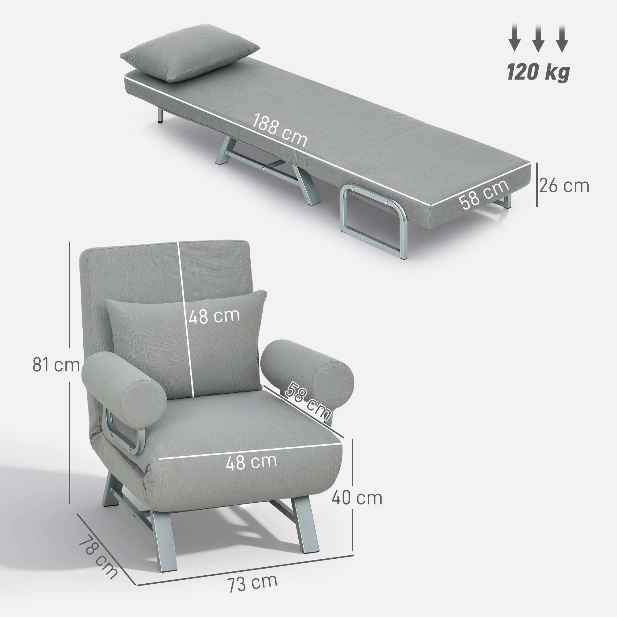 Schlafsessel, Polstersessel, zum Gästebett umwandelbar, ergonomisch, Hellgrau