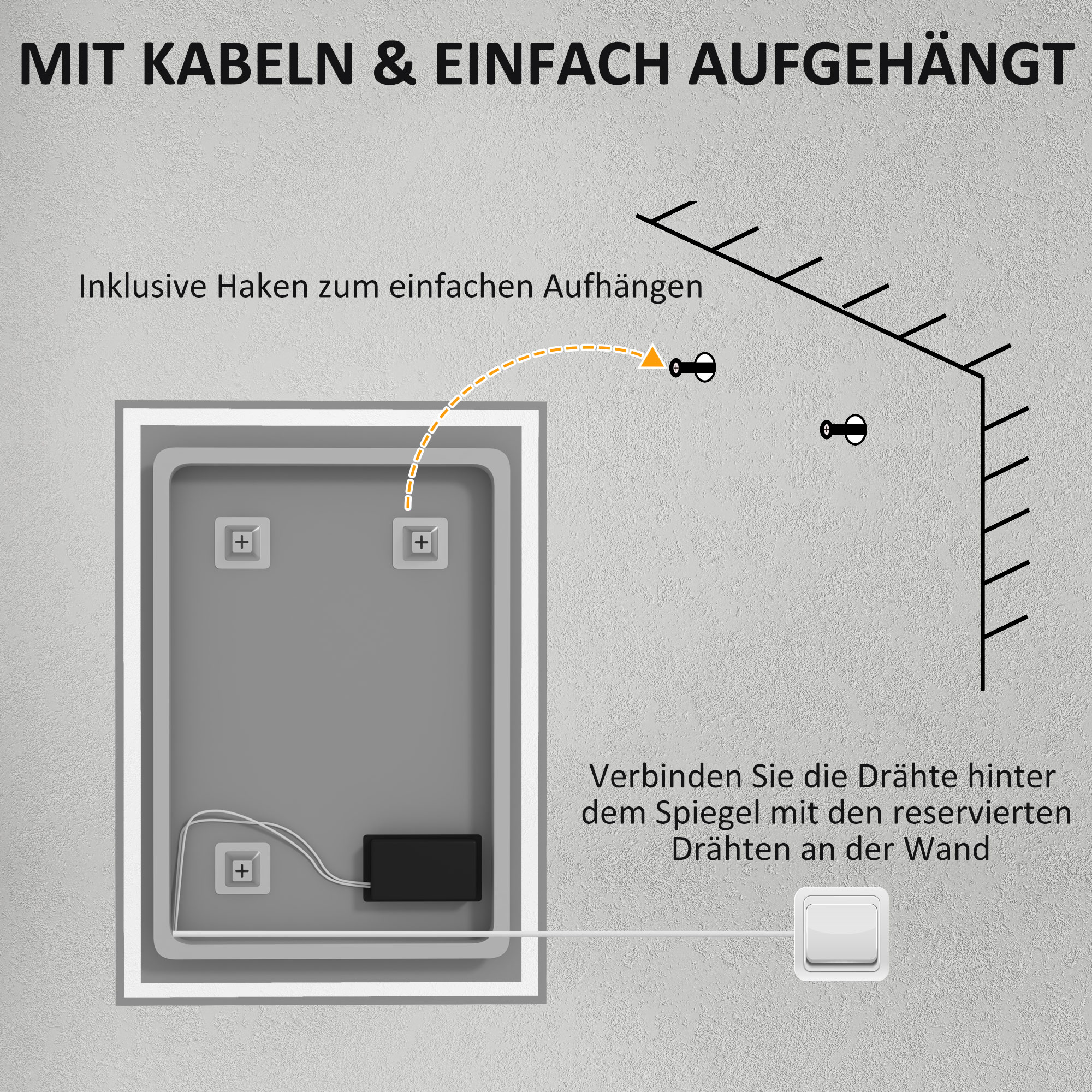 Badspiegel Badezimmerspiegel Wandspiegel LED´s. Berührungsschalter, Weiß