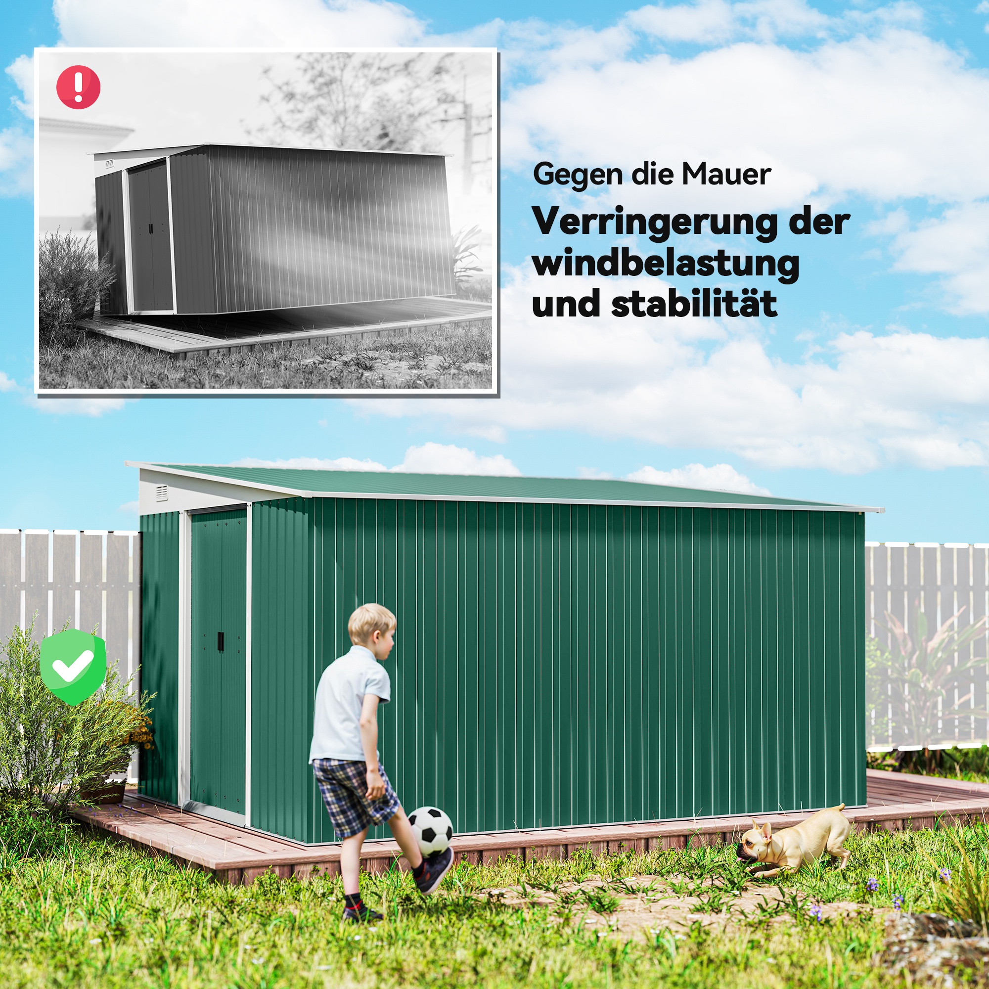 Metall-Geräteschuppen Schrägdach verriegelbare Doppeltür 2,8 x 3,45 x 2,01m Grün