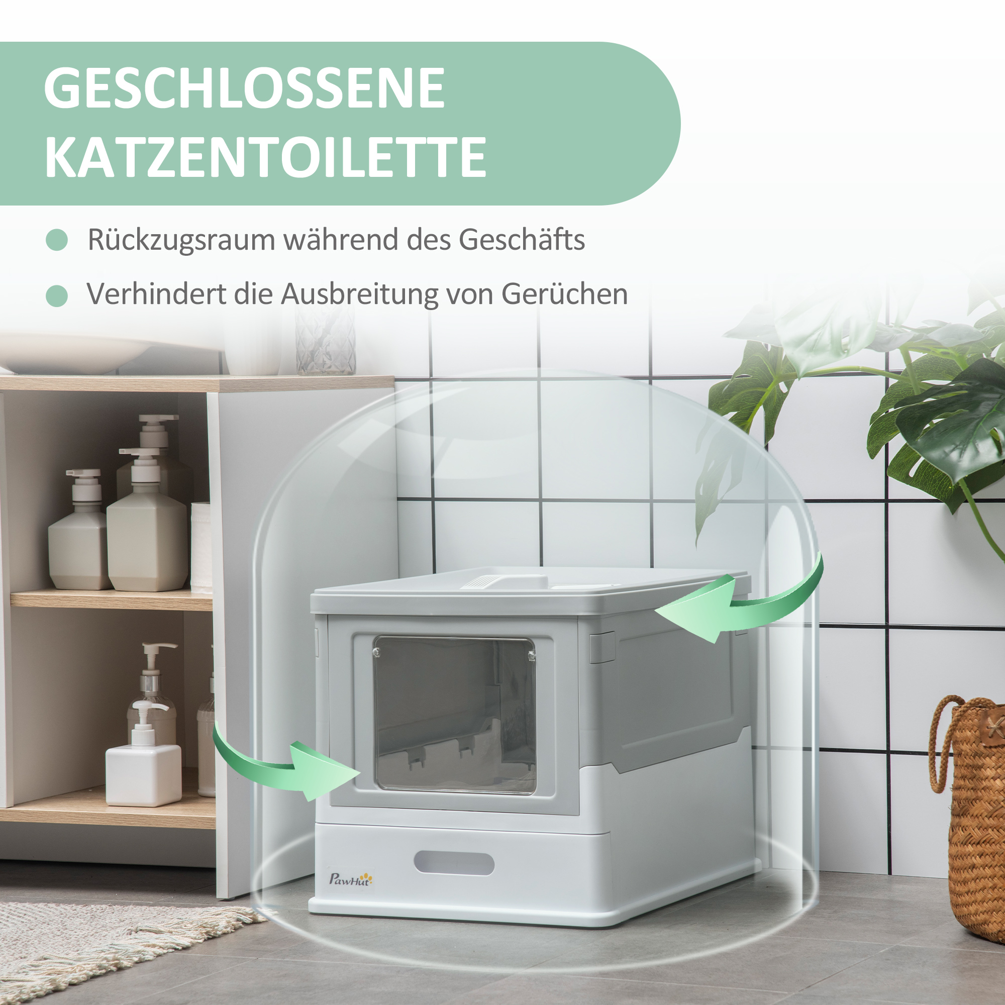 Katzentoilette Katzenklo Katzenhaus mit Bodenschale und Schaufel Kunststoff Grau