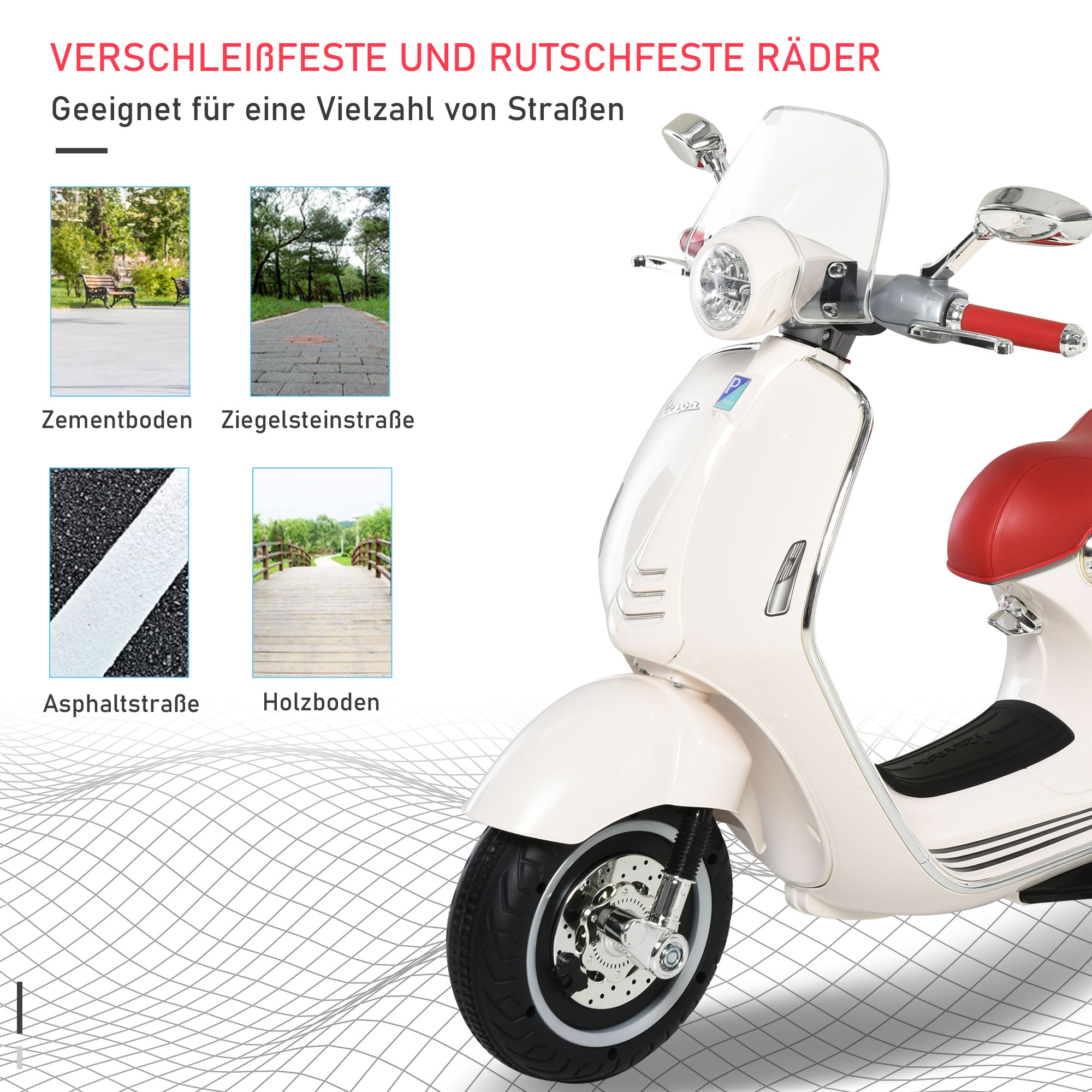 Kinder Elektro-Motorrad, 6V Kindermotorrad mit Scheinwerfer, Musik, Vor- und Rückwärtsgang, Trainingsräder, 30 kg belastbar, Elektromotorrad für 3-6 Jahre Kinder, Weiß