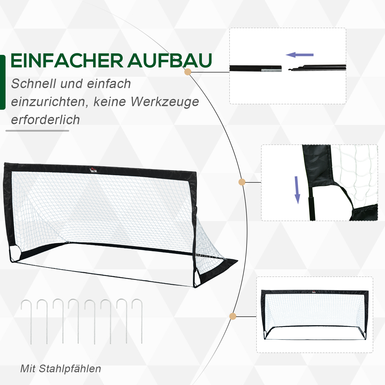 Fußballtor 2er Set faltbar 183 x 90 x 90 cm wetterfest mit Tragetasche Outdoor Fußball Tore für Erwachsene Fußballtore für Freizeit Garten Training Schwarz