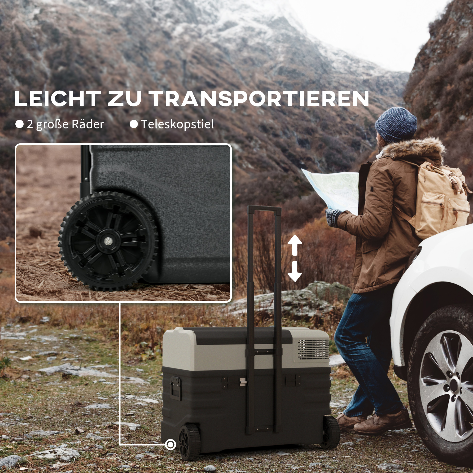 Autokühlschrank, Kühlbox, mobil, 56L -20? bis 20?, 69x43x54cm, Schwarz/Grau