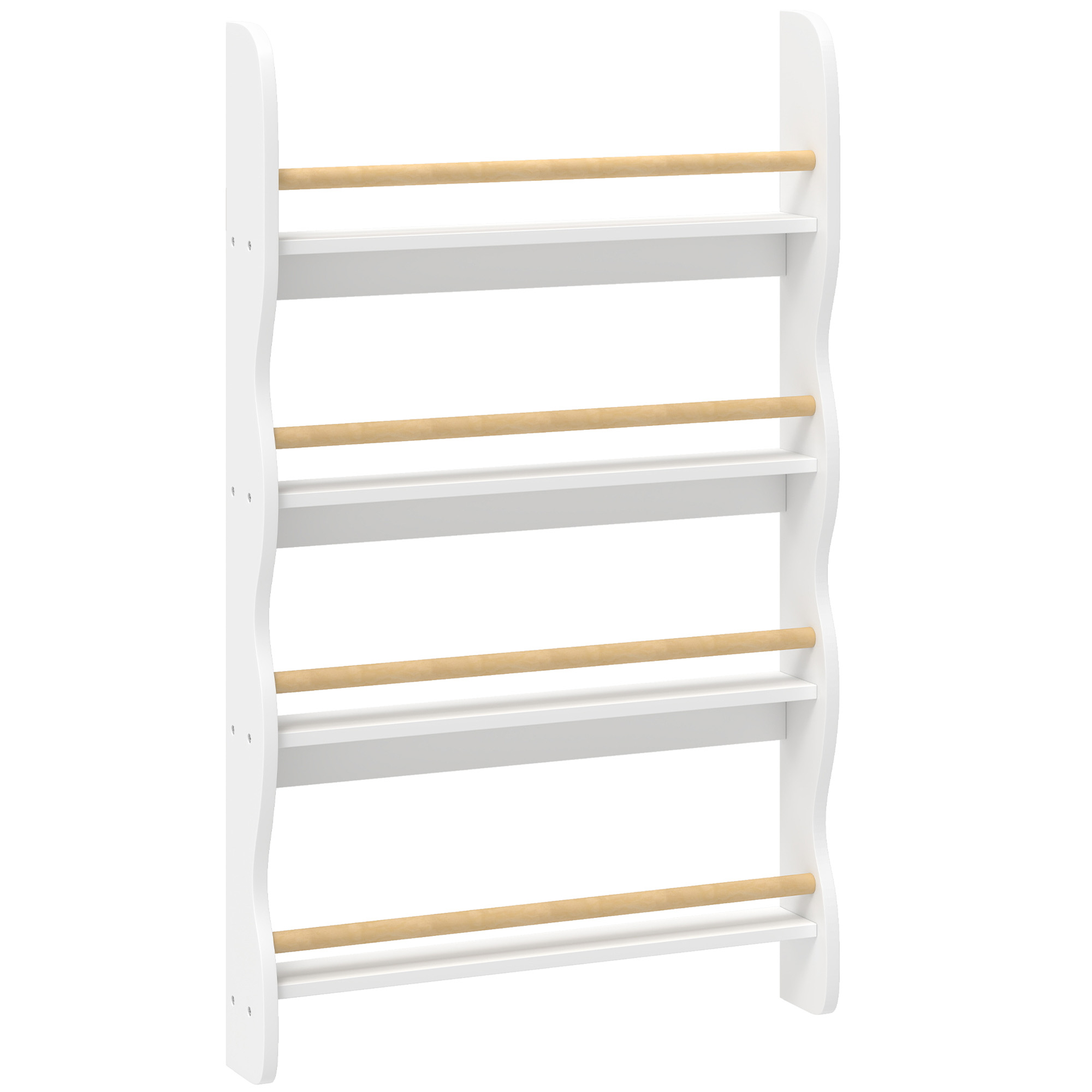 Bücherregal Kinder, Kinderregal mit 4 Regal, Wandregal mit Kippschutz Montessori 60 x 10 x 98 cm, Weiß