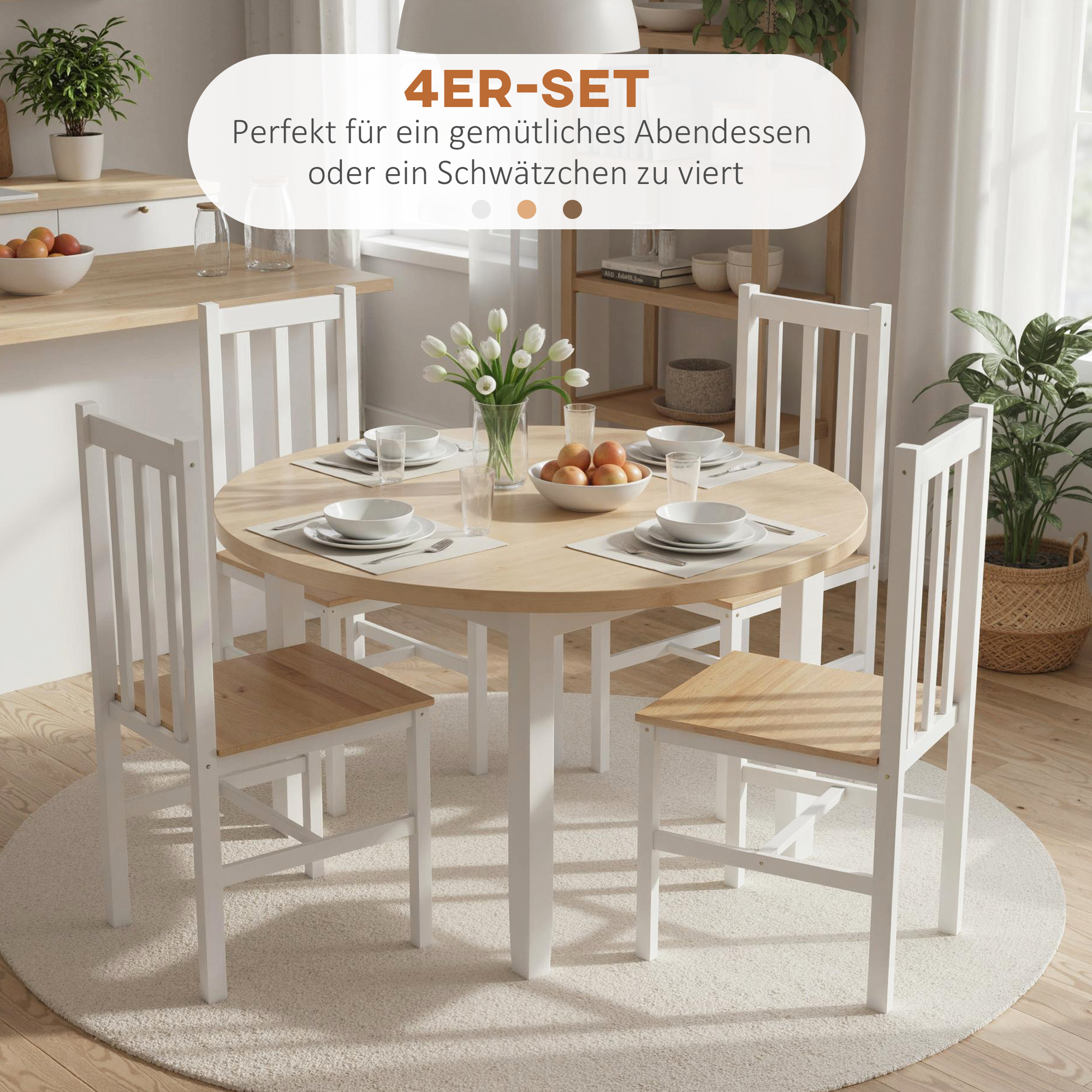 4er-Set Küchenstühle Esszimmerstühle Stühle, Massivholz, modernes Design, 38, 5 cm x 47,5 cm x 99 cm, Natur