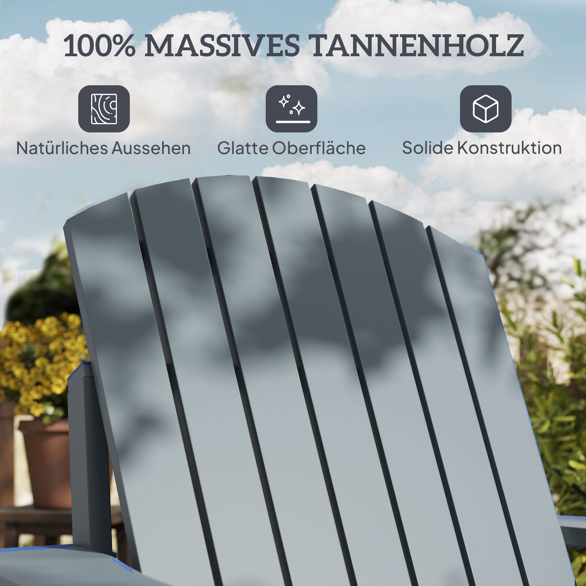 Adirondack-Gartenstuhl mit Becherhalter Gartenliege Balkonstuhl Massivholz Dunkelgrau 95 x 72 x 93 cm