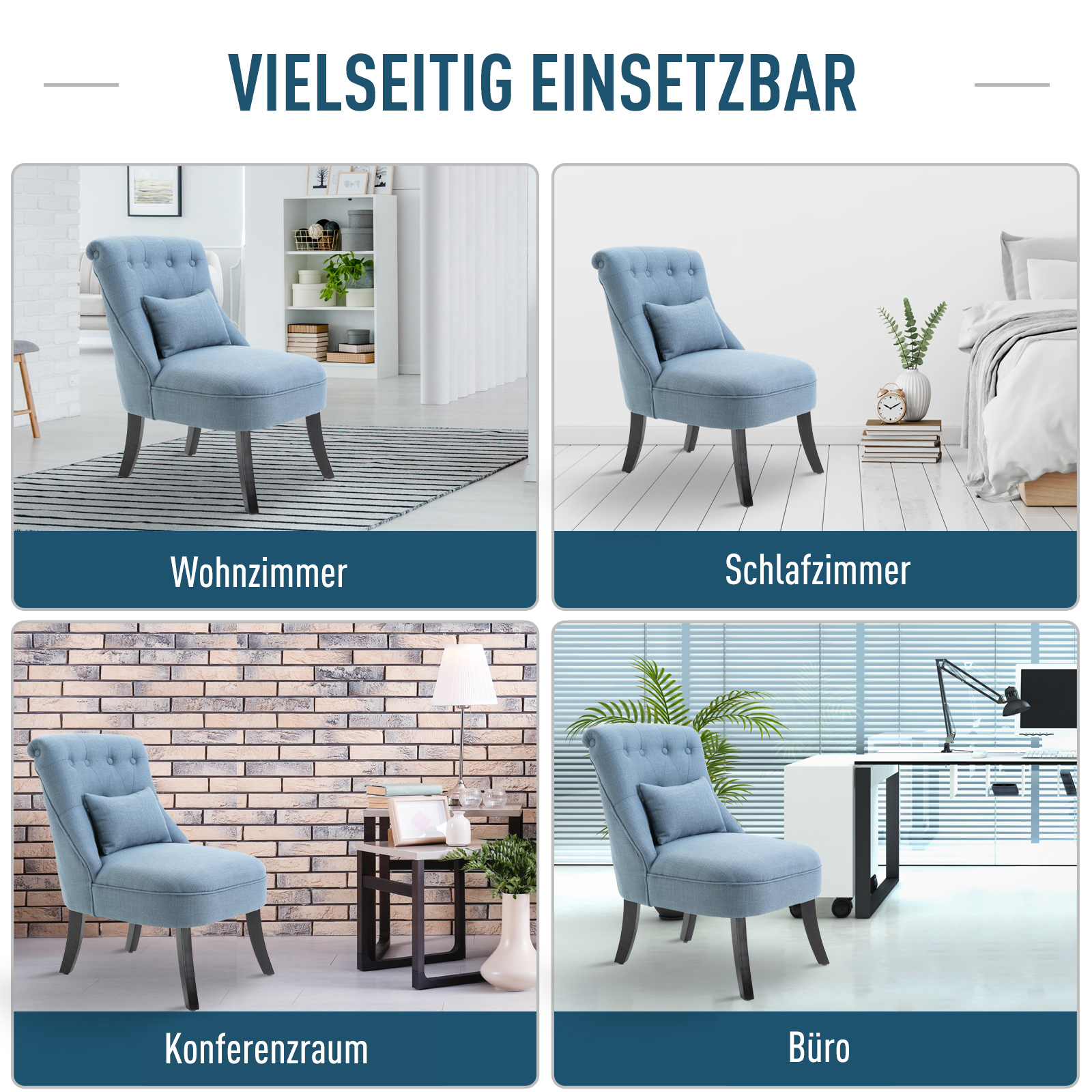 Sessel Wohnzimmer Relaxsessel Loungesessel Ruhesessel mit Rückenkissen, Holzbeine, Lesesessel mit Leinenoptik, Polstersessel für Schlafzimmer, Blau