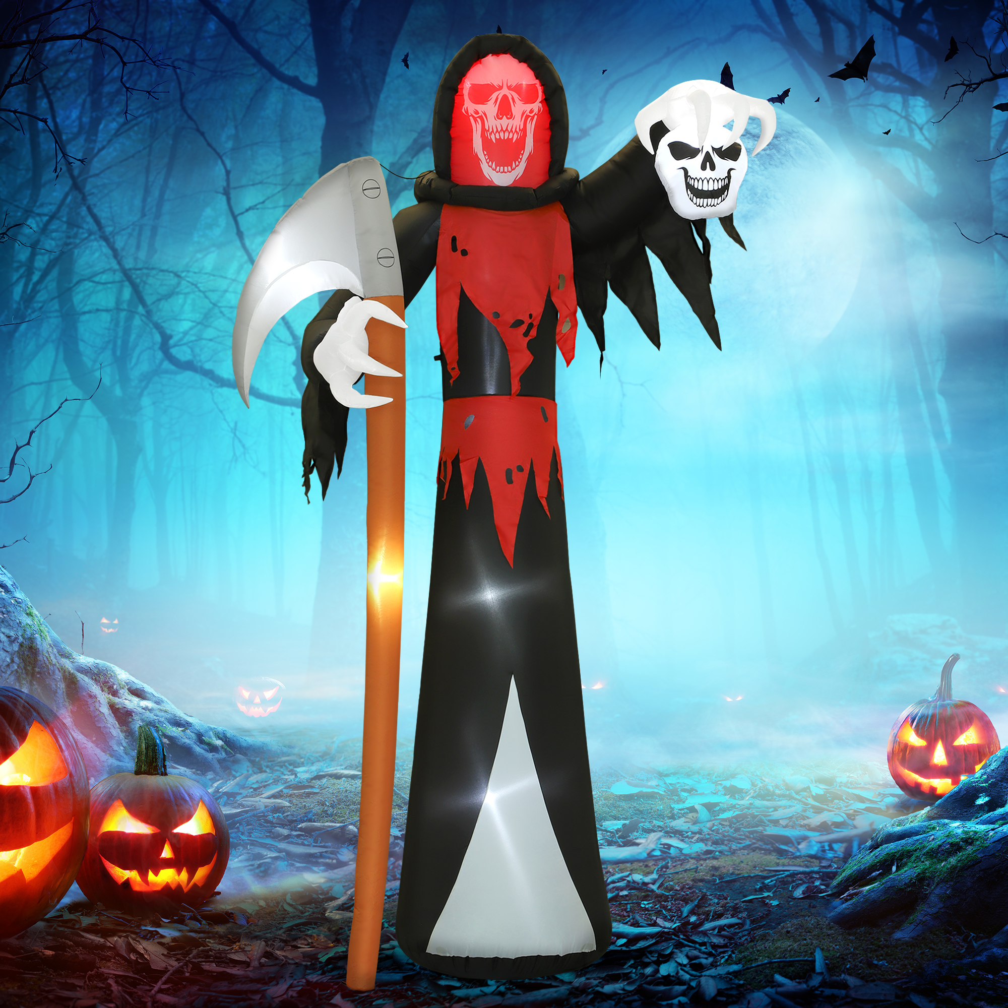 Halloween-Dekoration 3,7 m riesiger Sensenmann mit LED-Beleuchtung Leuchtende Luftfigur für Outdoor Halloween-Dekoration 3,7 m riesiger Sensenmann mit LED-Beleuchtung Leuchtende Luftfigur für Outdoor