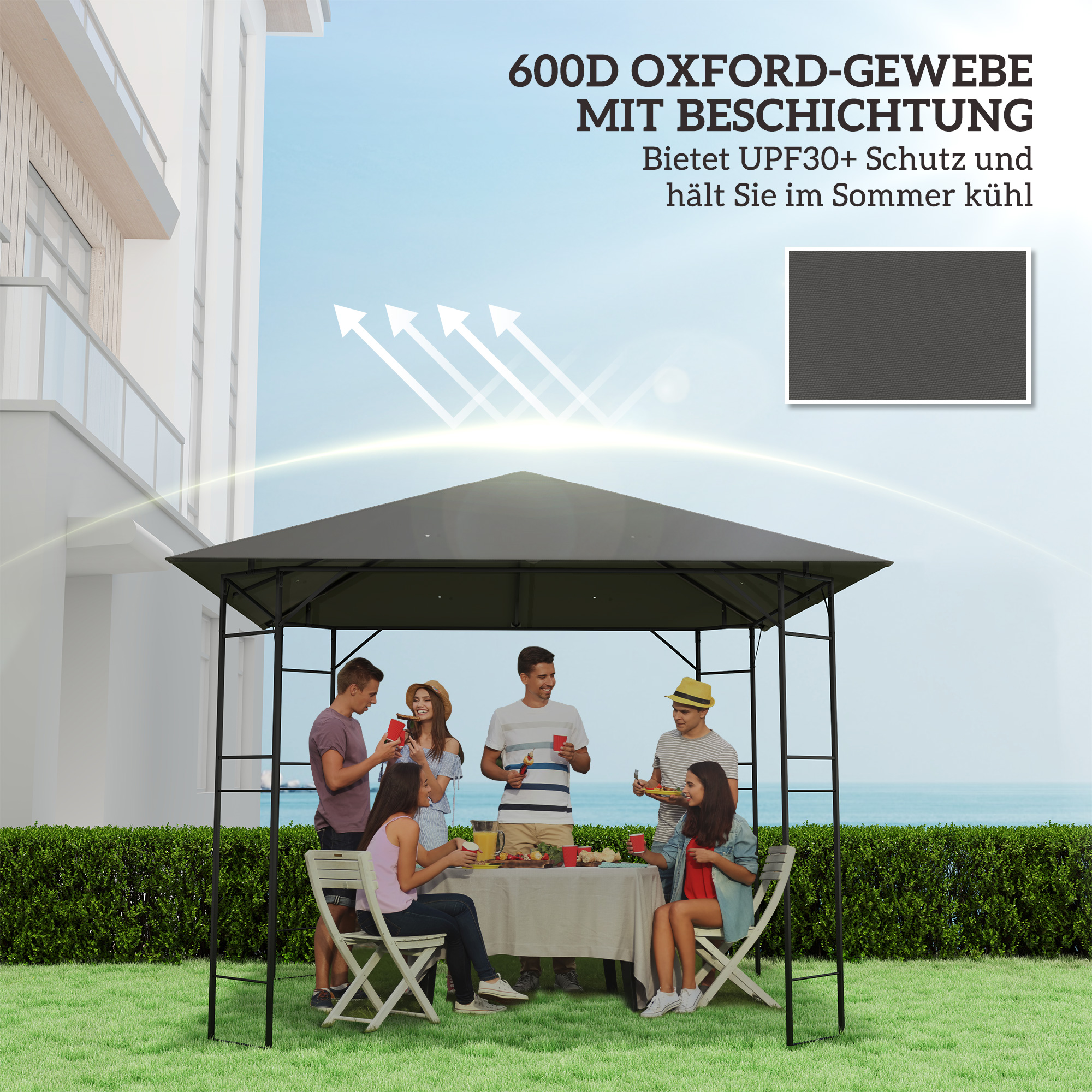 Ersatzdach für Pavillon 3 x 3 m wasserabweisend Pavillondach UPF30+ Ersatzbezug Oxford-Stoff, 370 g/m², Grau