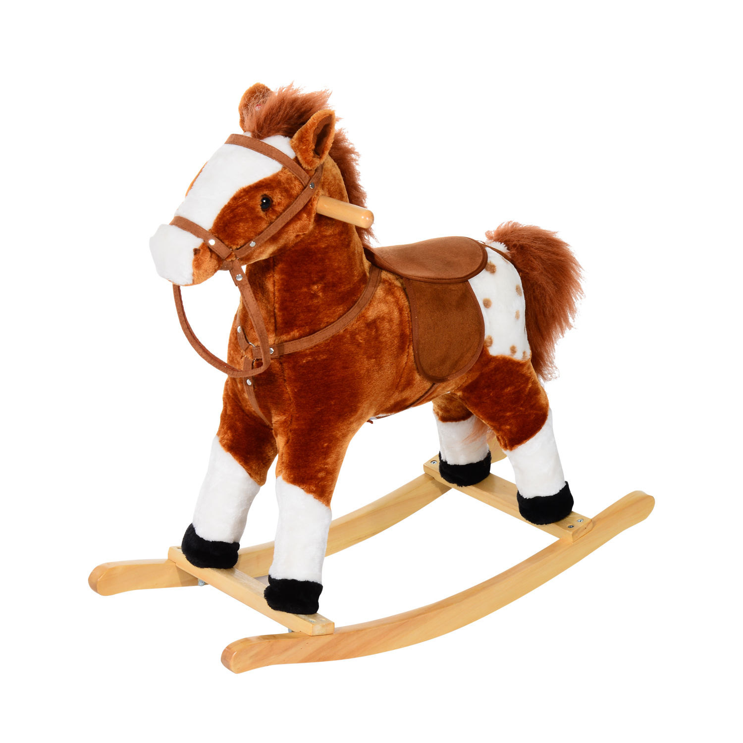 Kinder Schaukelpferd Baby Schaukeltier Pferd mit Tiergeräusche Spielzeug Haltegriffe für 3-6 Jahre Plüsch 74 x 28 x 65 cm Braun