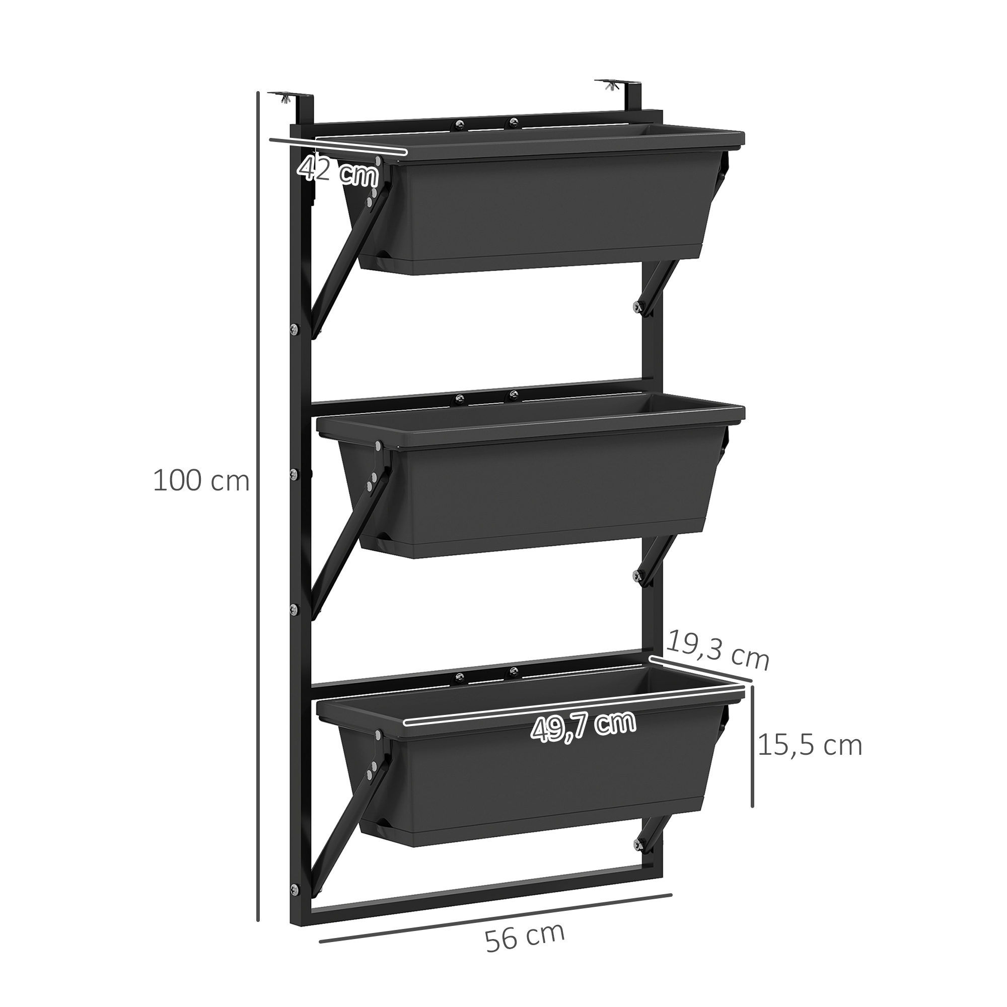 er Set Blumentopf Pflanzkübel mit Löcher, 56x42 cm Pflanztöpfe, eckig Pflanztopf, Kunststoff Dunkelgrau