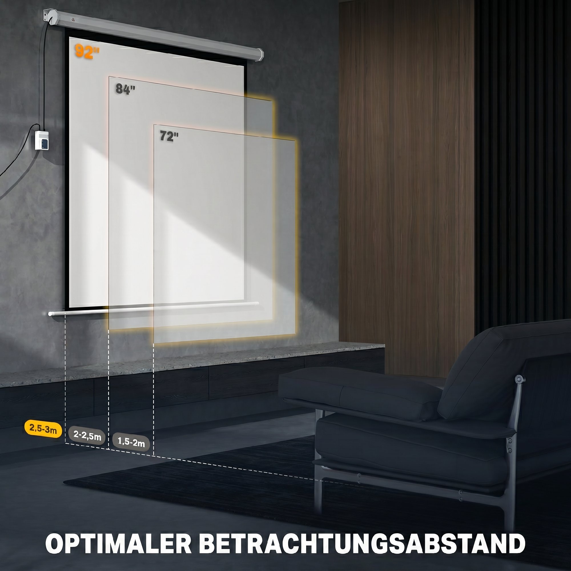 Beamer Leinwand 189,5 x 189,5 cm 92 Zoll 1:1 HD 4K Rollo-Leinwand für Heimkino für Heimkino Büro-Präsentationen
