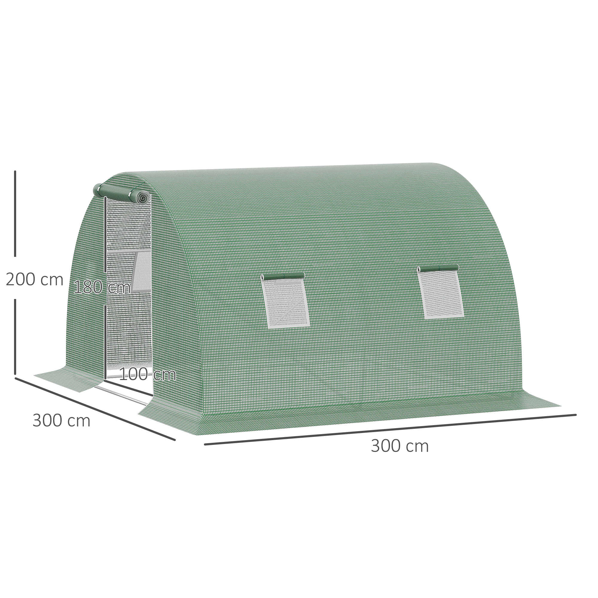 Foliengewächshaus begehbares Polytunnel 3 x 3 m Gewächshaus mit 4 Fenster Treibhaus Frostschutz Stahlrohr Dunkelgrün
