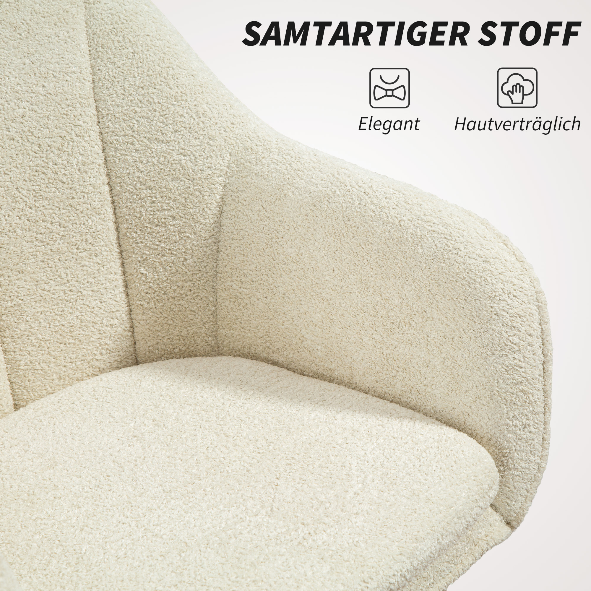 Bürostuhl mit Stoffbezug in Schneeflanelloptik, Schminkstuhl mit gewölbter Rückenlehne, für Schlafzimmer, Beige