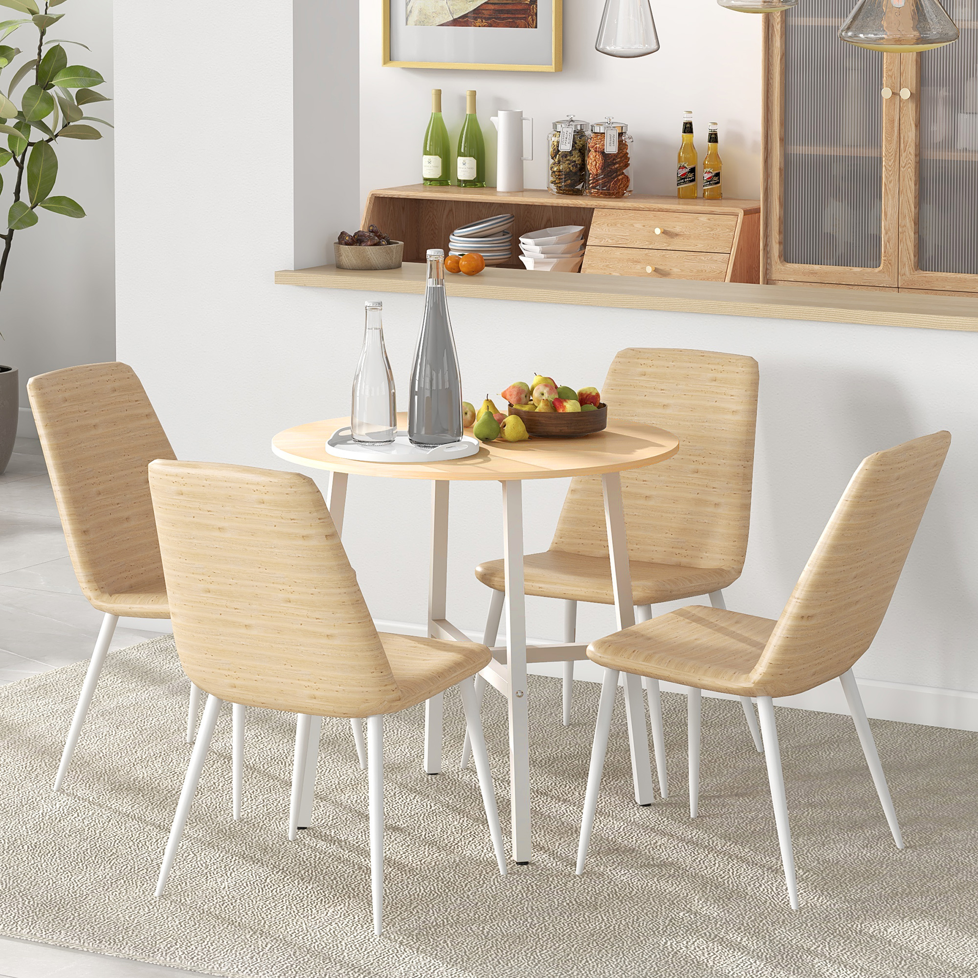 Esstisch, industrieller Stil, abgerundetes Design, stabil bis 60 kg, Ø80 x 76H cm, Naturholz/Weiß