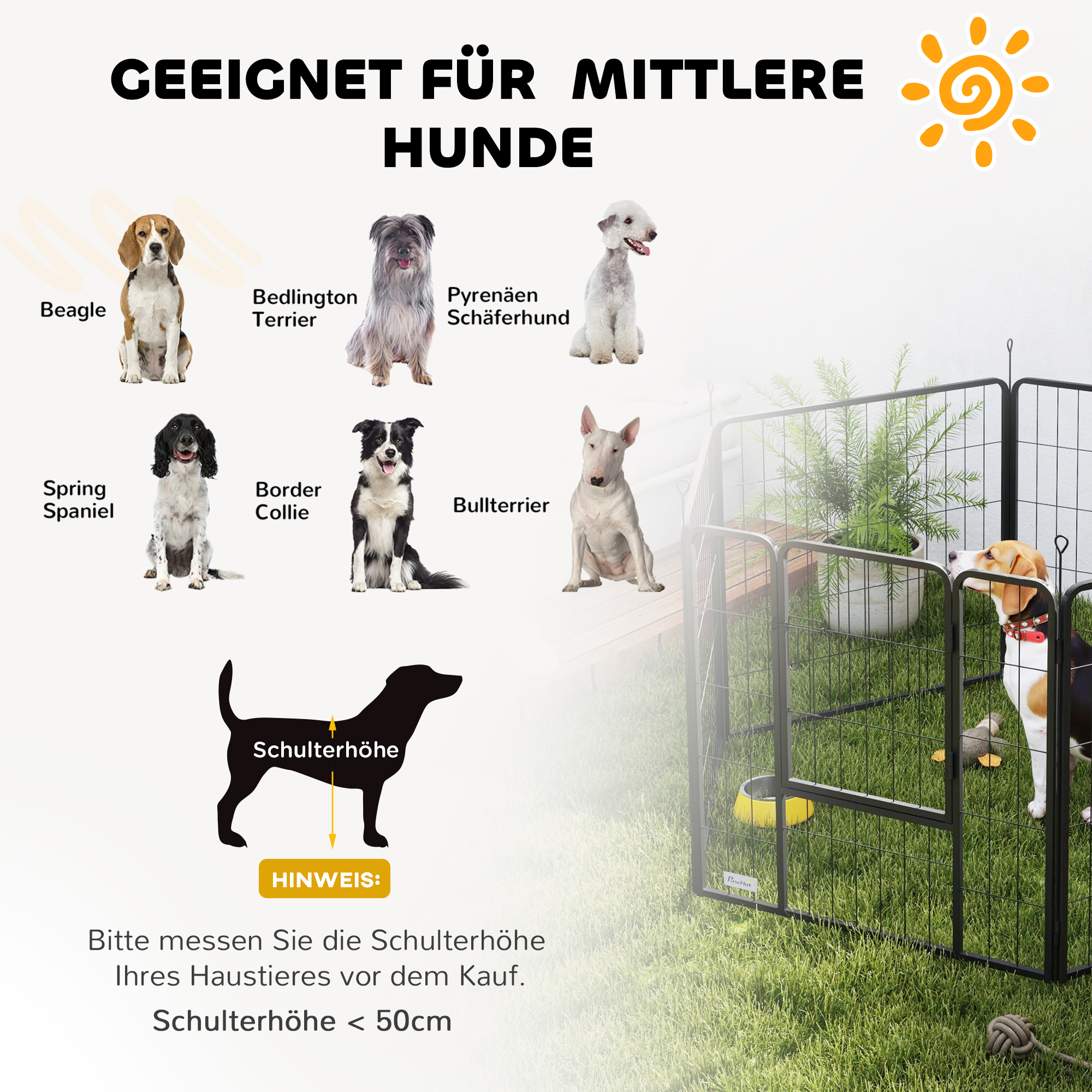 Hundezaun, Haustiergehege, 6 Paneele, Stahl, faltbar, Grau