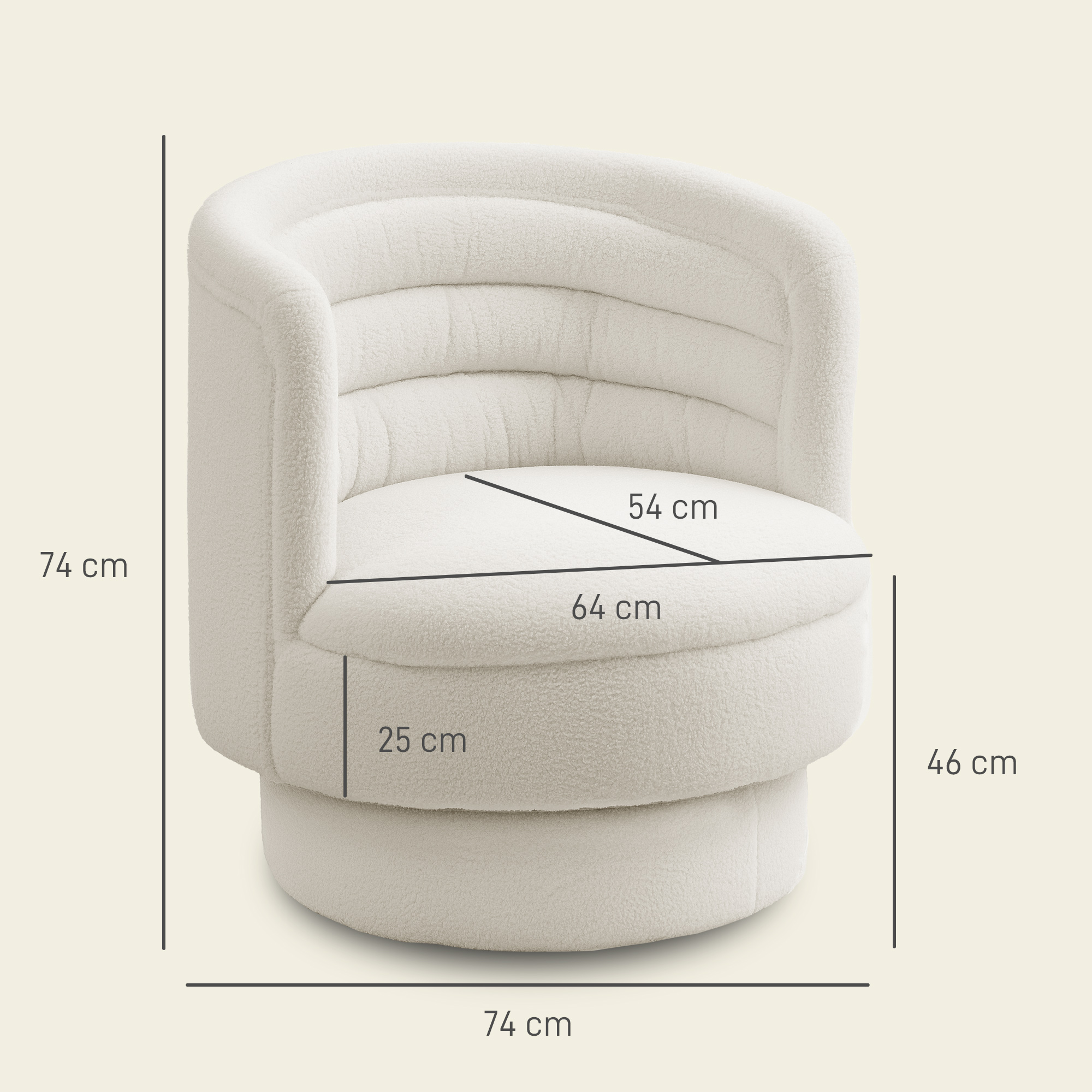 Drehbarer Polstersessel, Moderner Lounge-Sessel mit Kautschukholzrahmen, für Wohnzimmer, Schlafzimmer, Cremeweiß