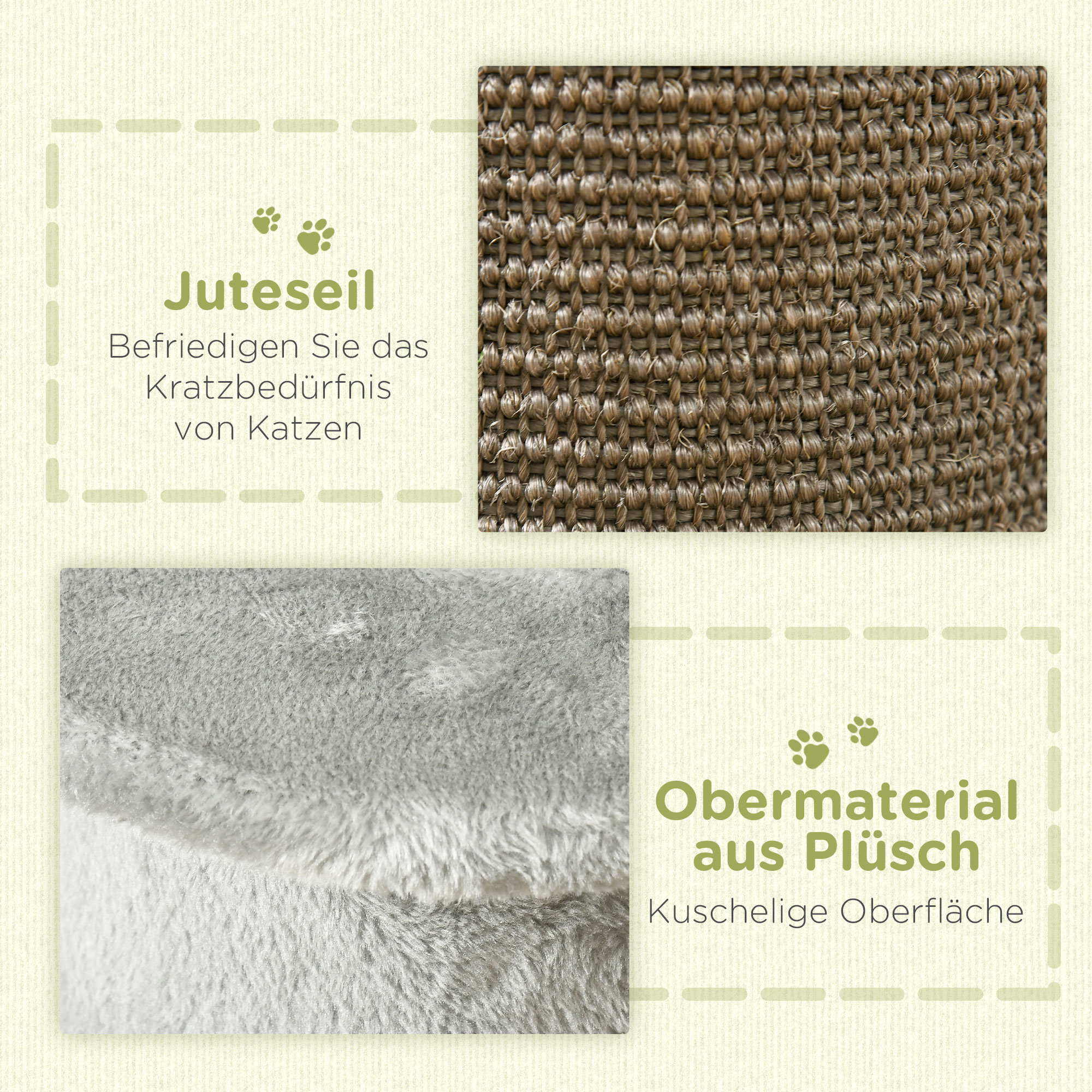 Kratzbaum mit Spielzeug, inkl. 2 Bälle. weicher Plüsch, 34 cm x 25,5 cm x 58 cm, Grau