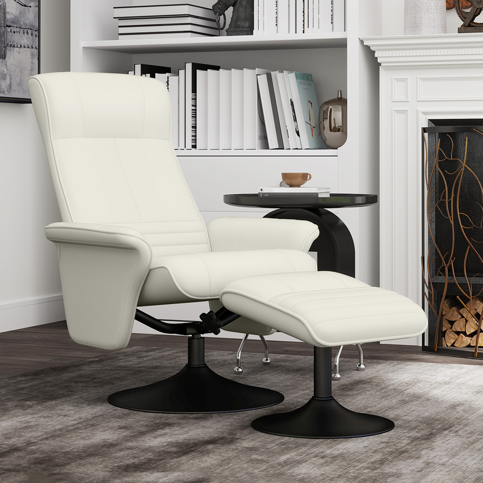 Relaxsessel, Fernsehsessel mit Hocker, drehbar, ergonomisch, Mikrofasertuchoptik, bis 150 kg, Cremeweiß